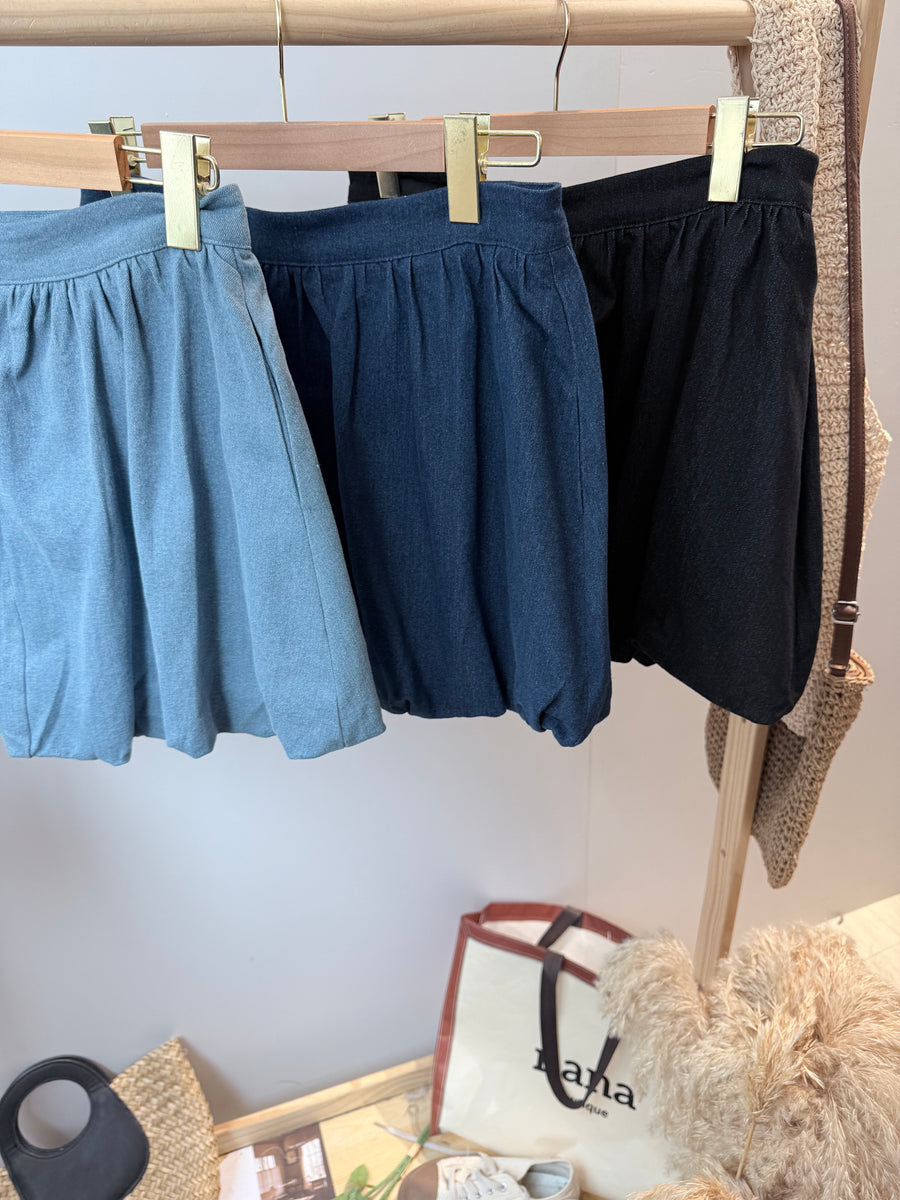 微弹牛仔拉链头泡泡裤裙