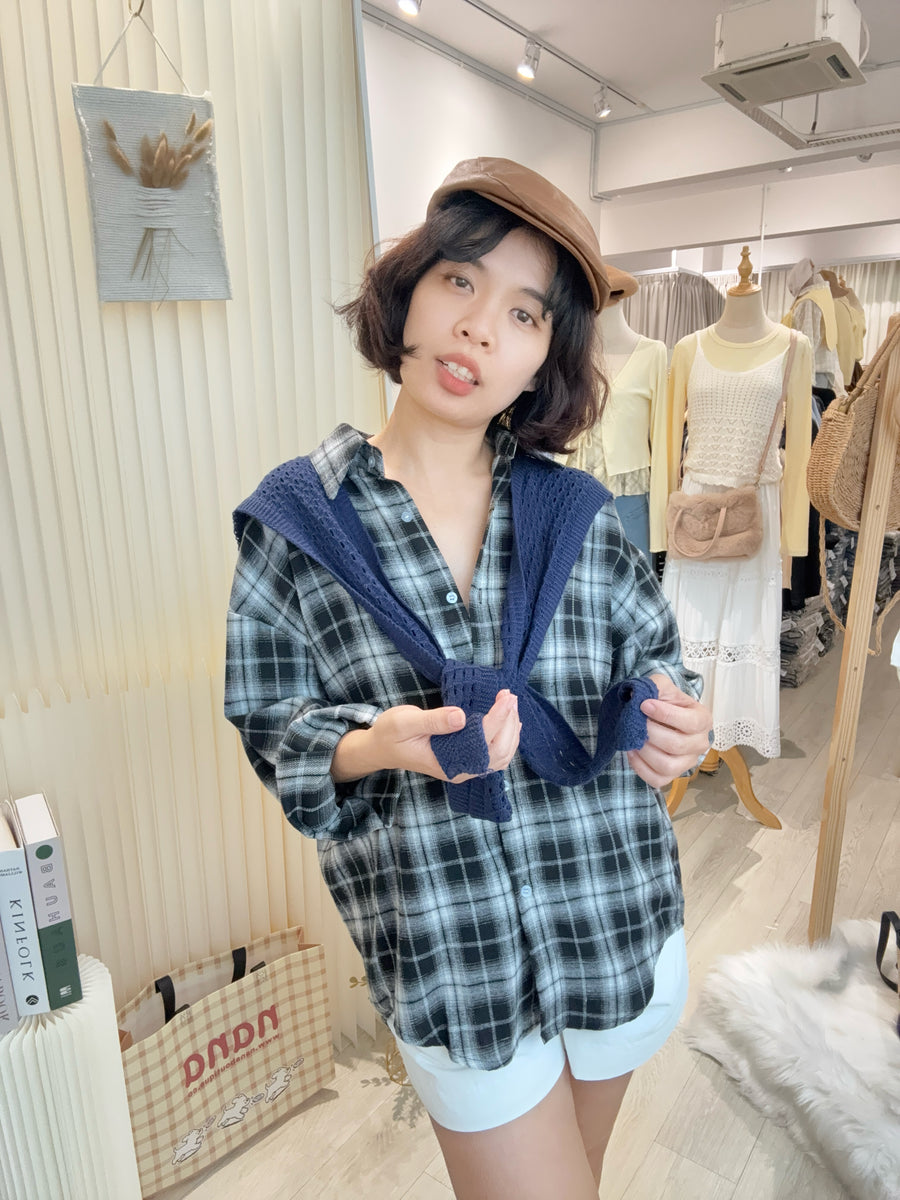 披肩棉麻软软格子衬衫