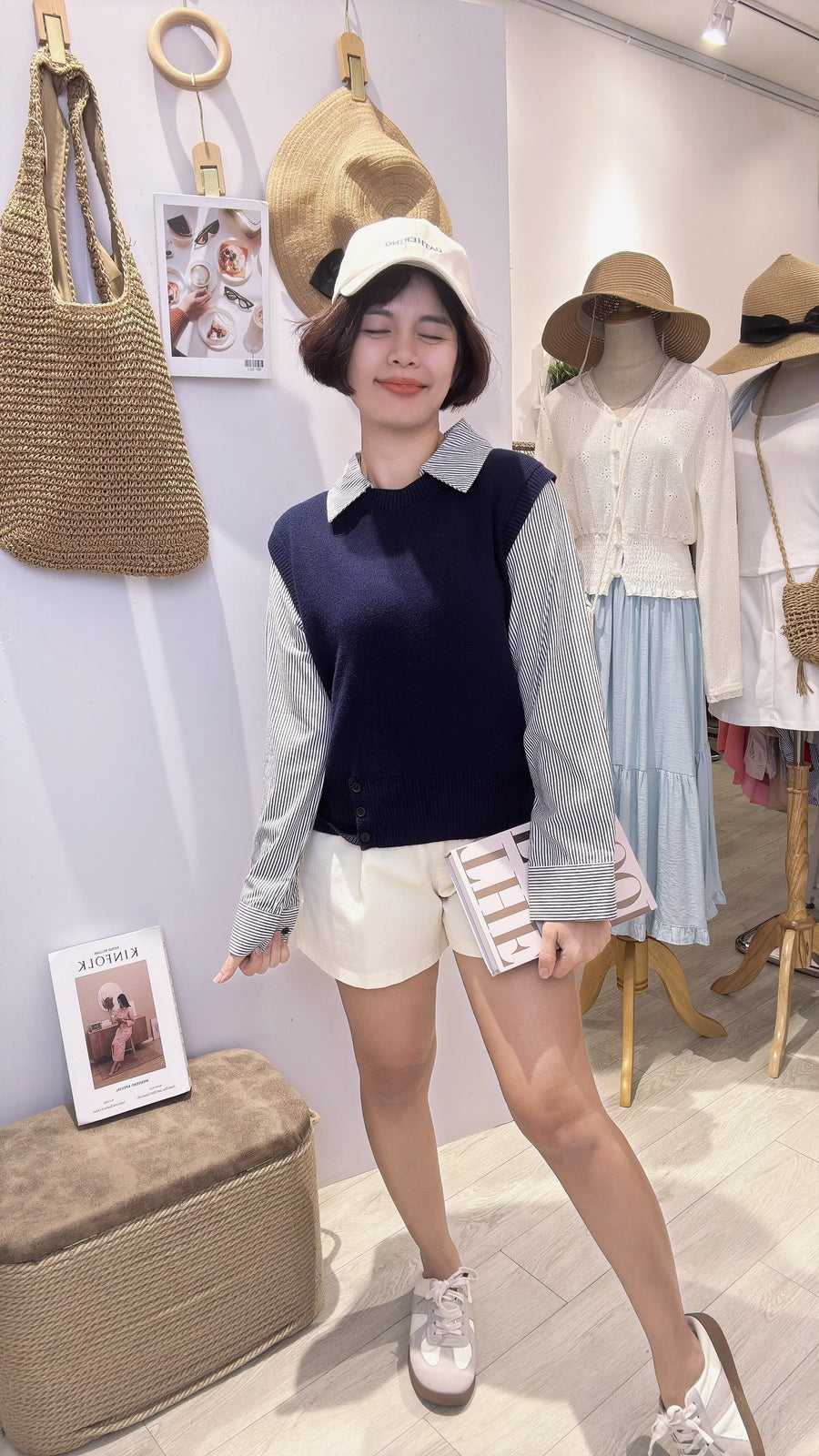 针织并线条衬衫学院风上衣