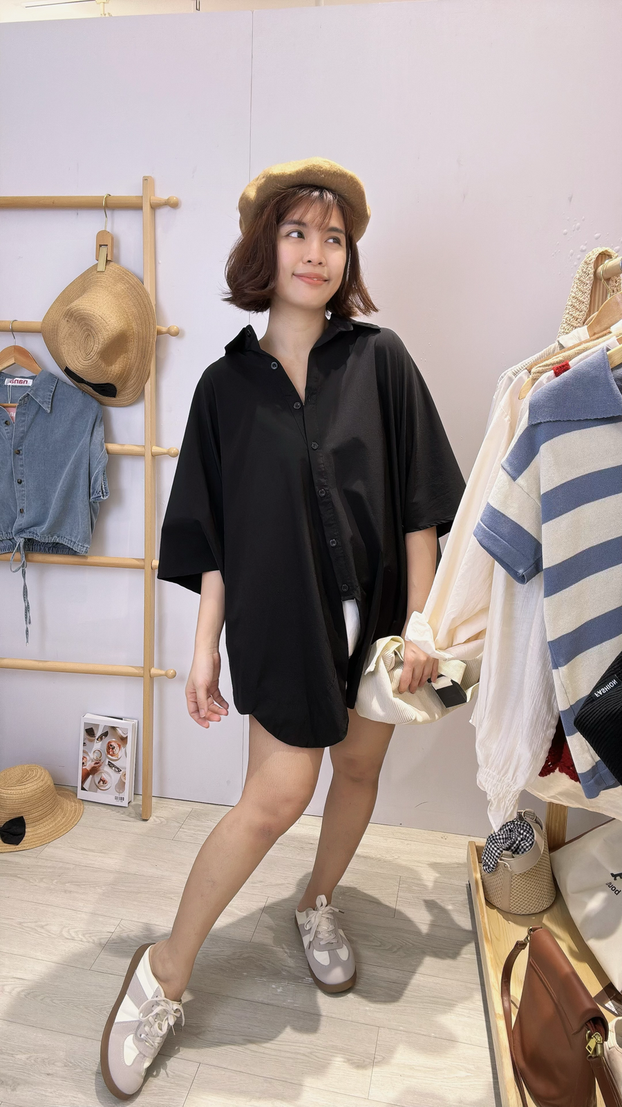 高质量滑雪纺有型超大宽松衬衫