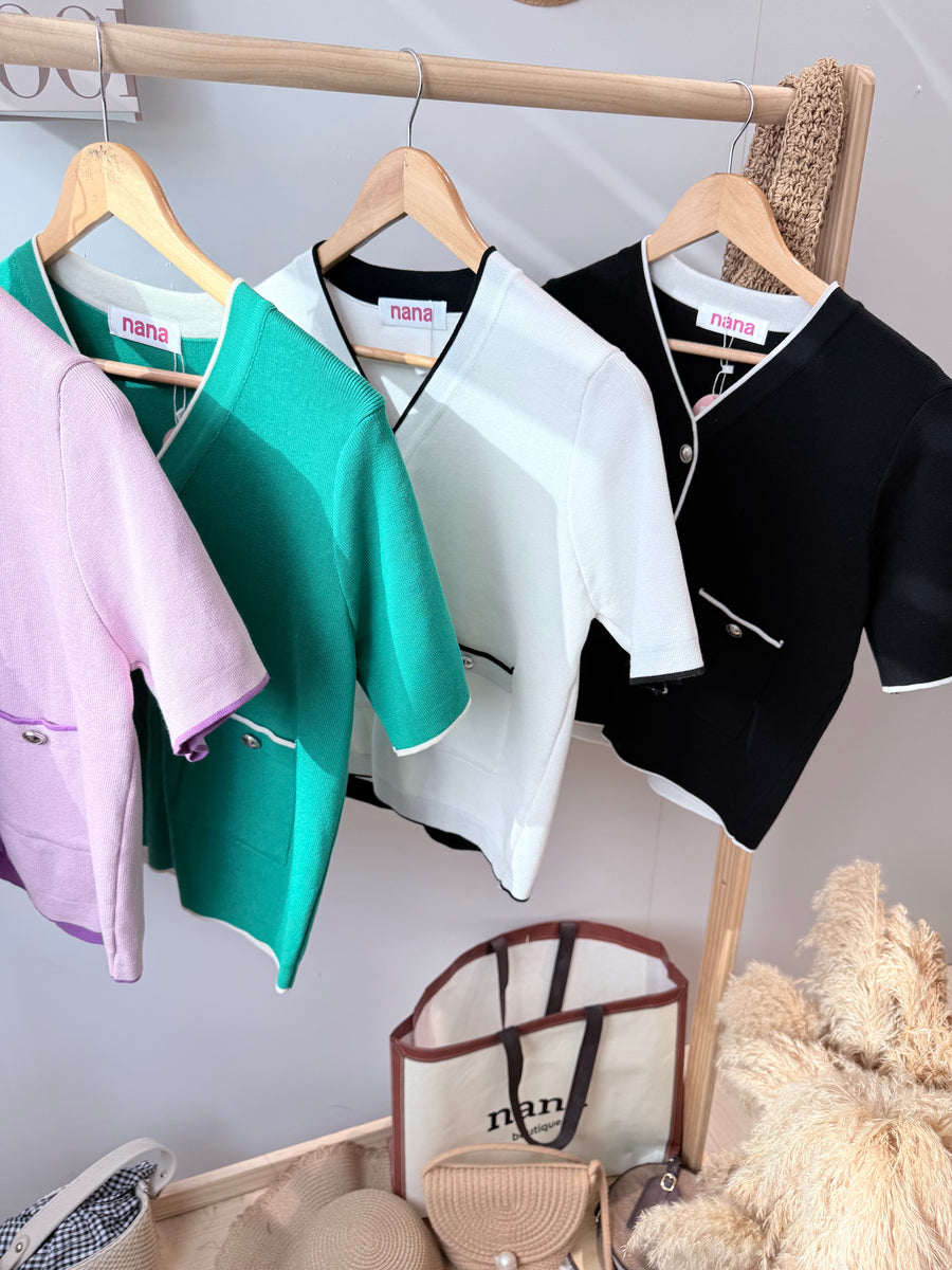 小香风针织假纽上衣