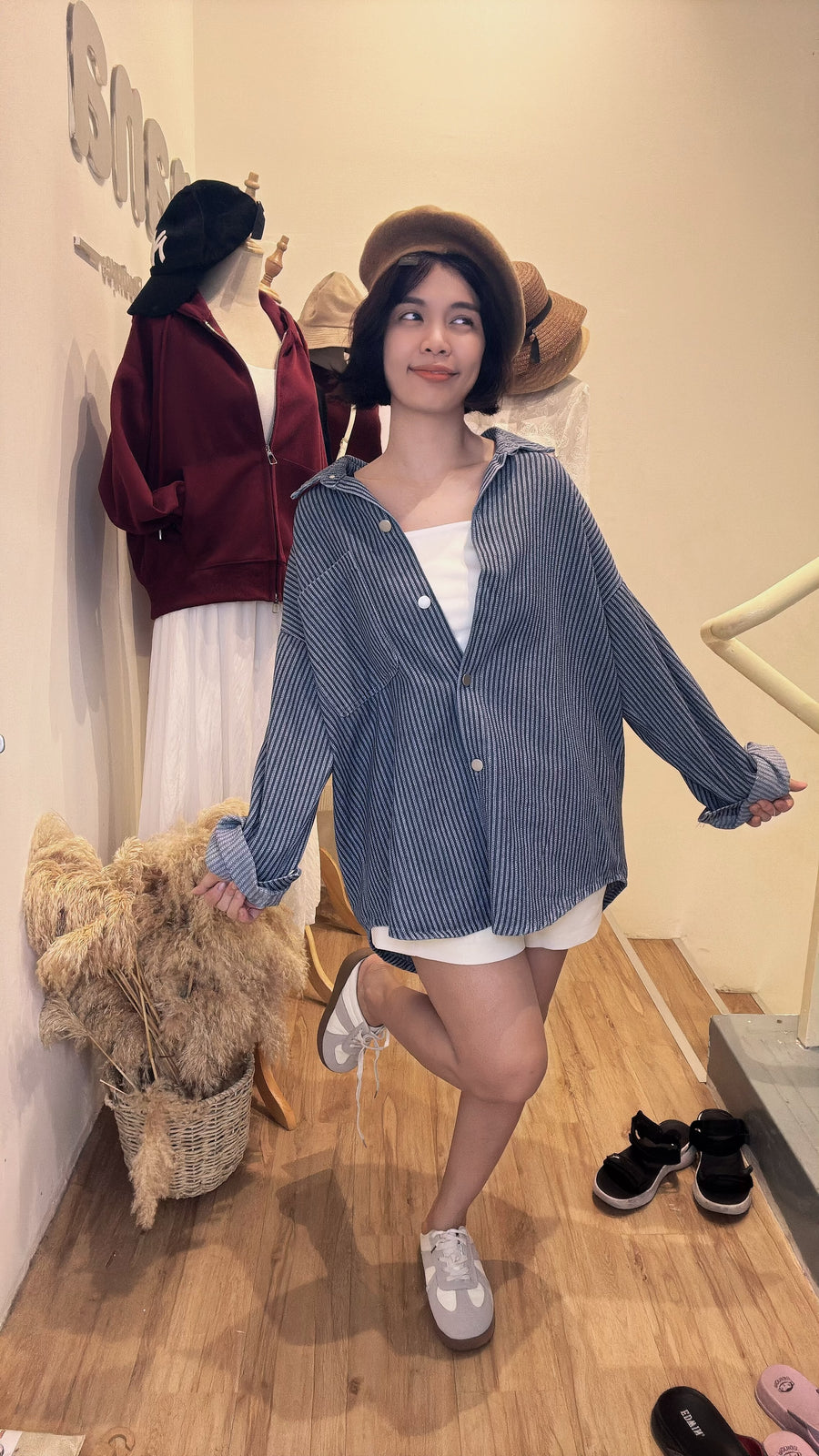 帅气牛仔条纹外套单衣