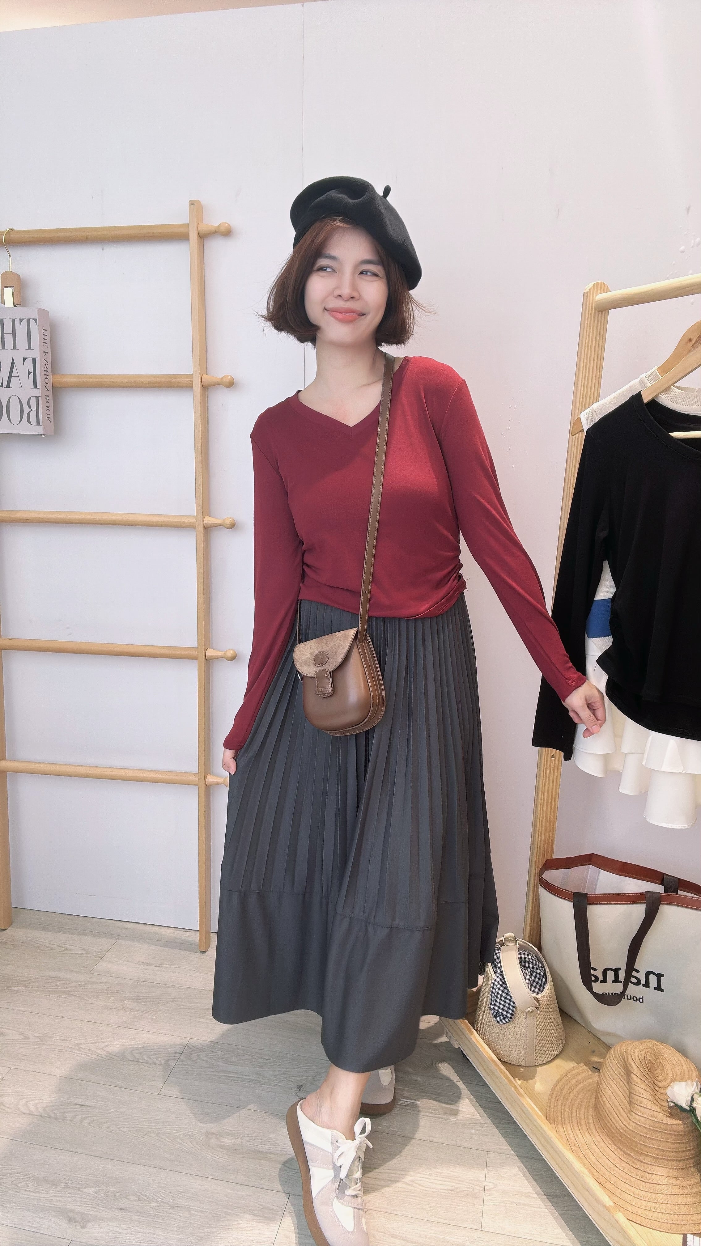 棉质褶皱纤腰上衣