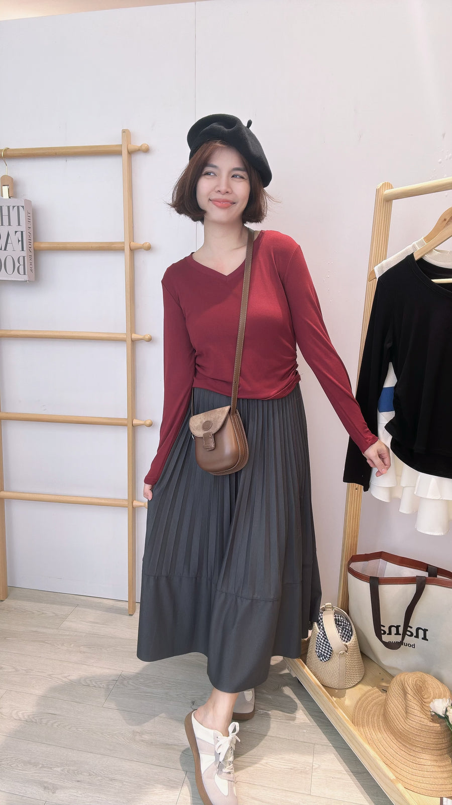 西装雪纺百折半长裙