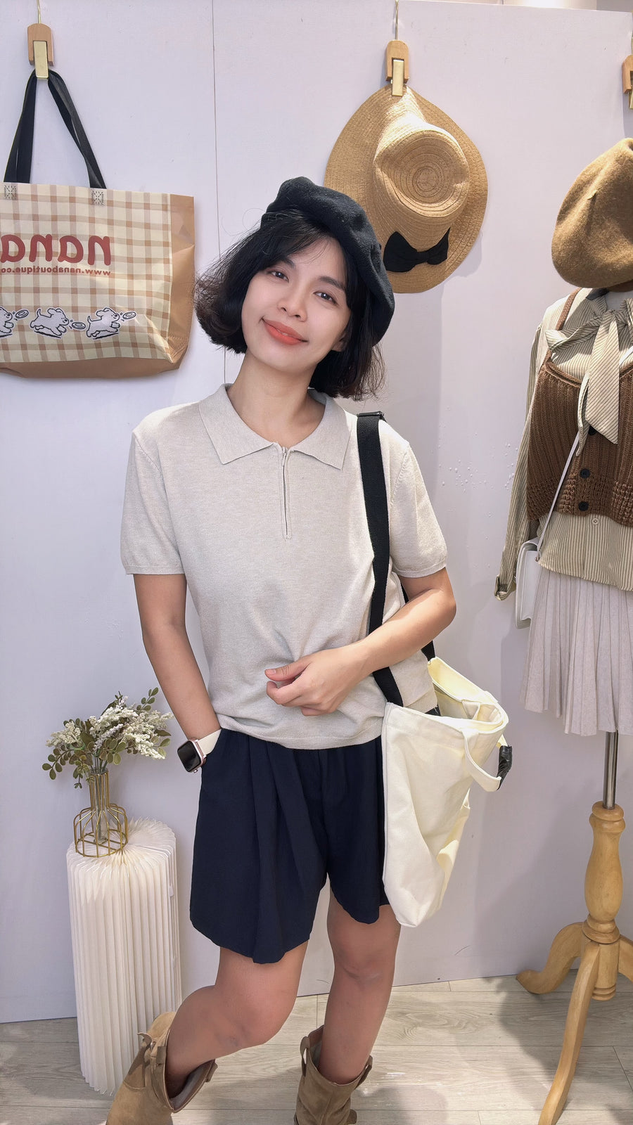 软针织Polo领拉链上衣