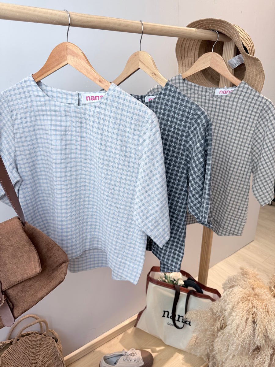 格子软麻宽松上衣