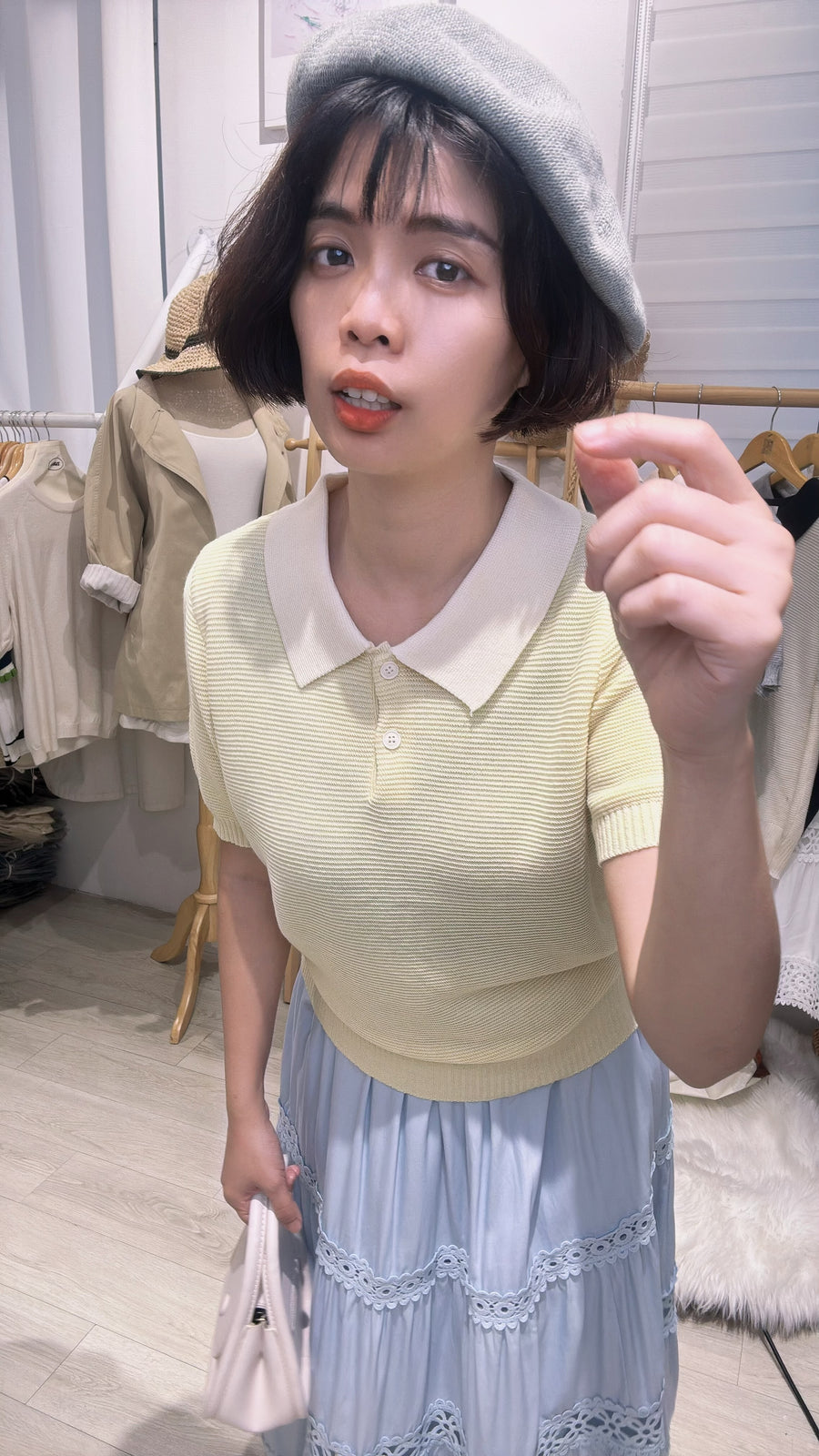 Polo领甜美生活够力软针织上衣