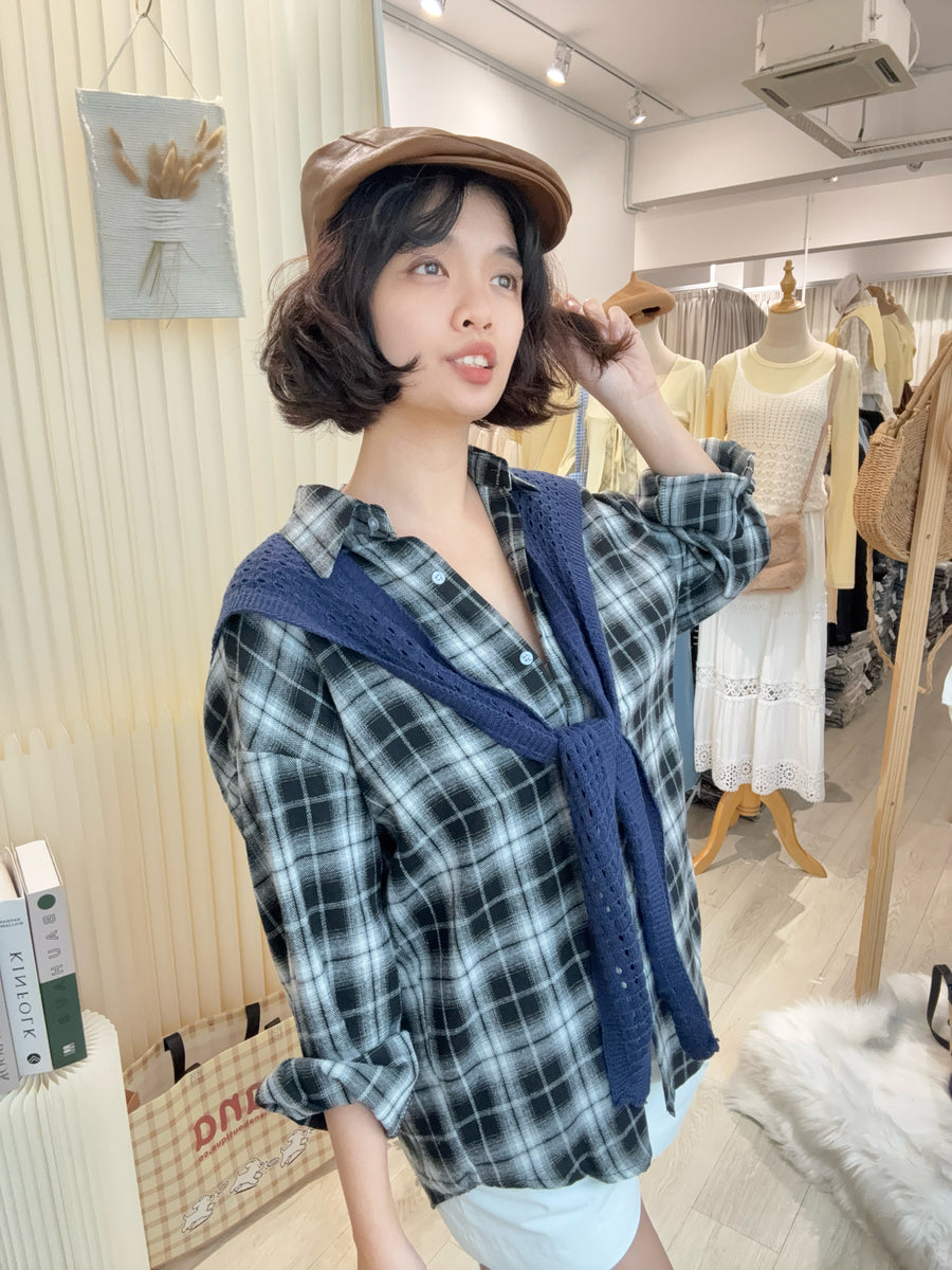 披肩棉麻软软格子衬衫