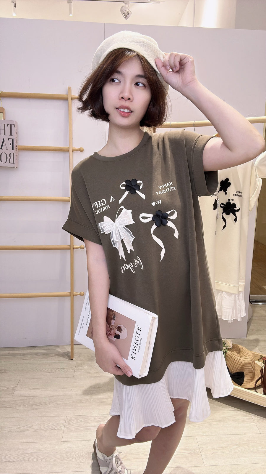 太空棉印花图案并接雪纺套裙