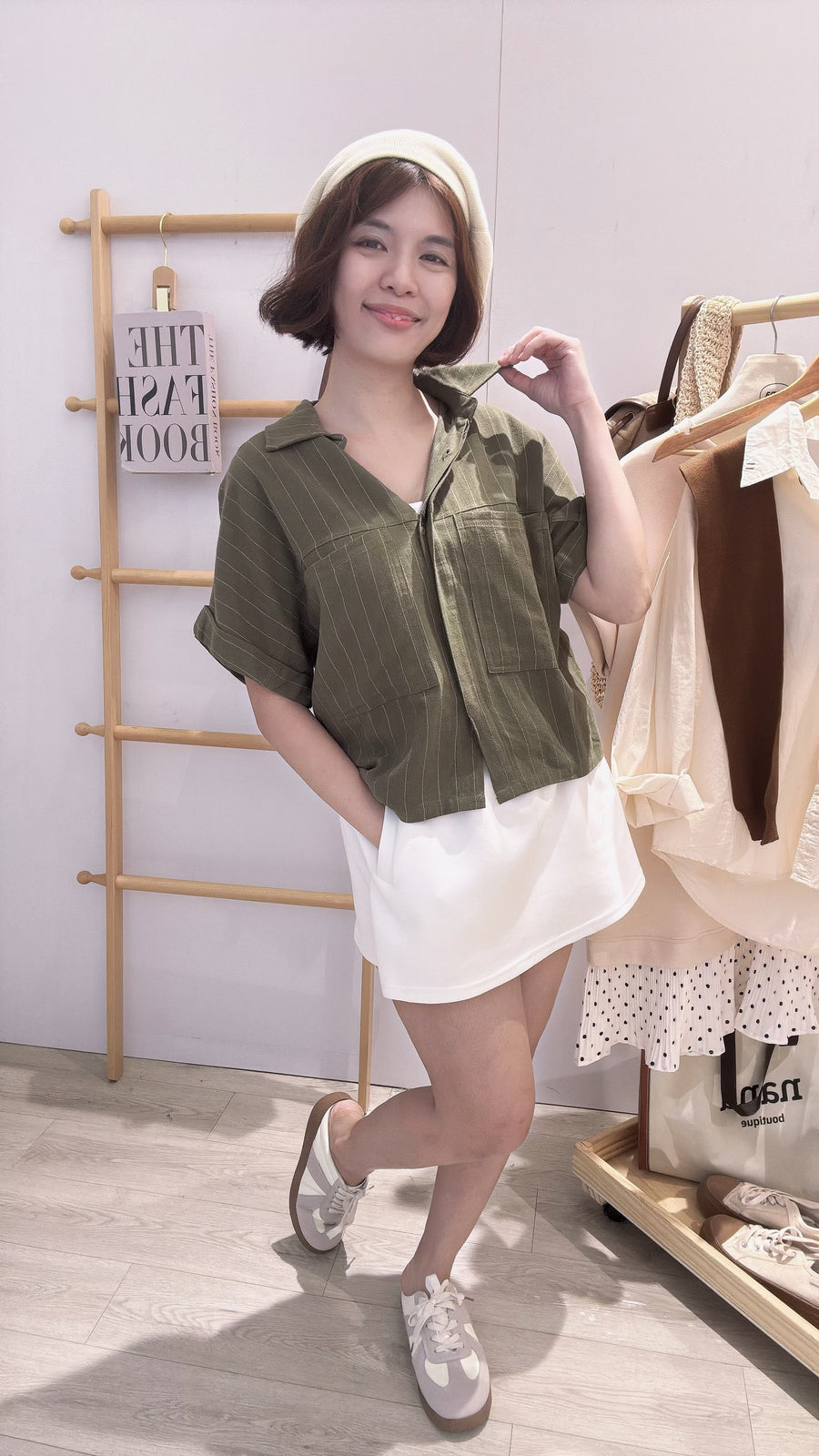 优质麻料虚线短版衬衫