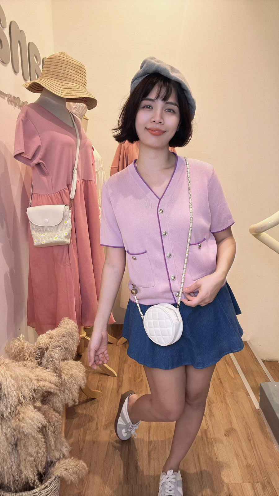 小香风针织假纽上衣