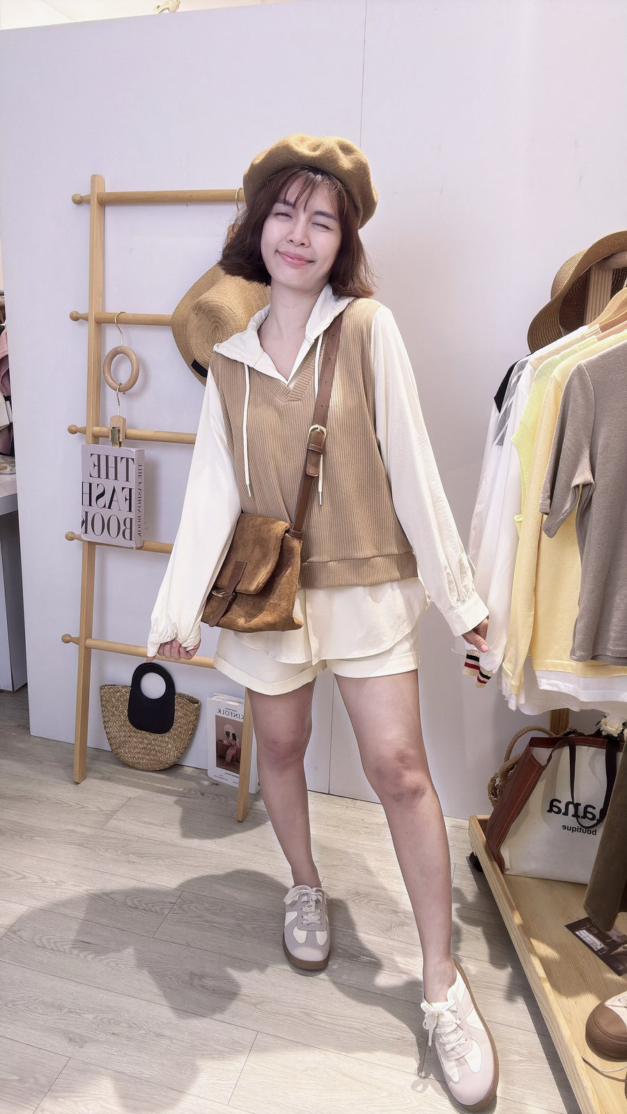 复古条纹撞色雪纺家两件连帽上衣