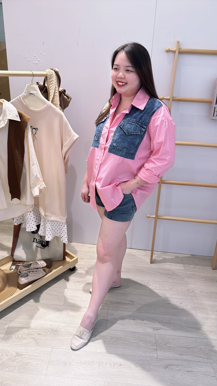 牛仔边单色衬衫