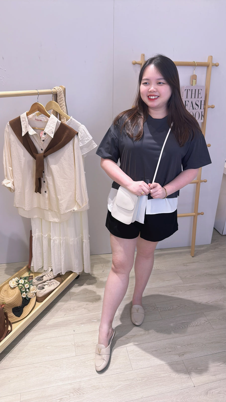 棉质下摆雪纺上衣