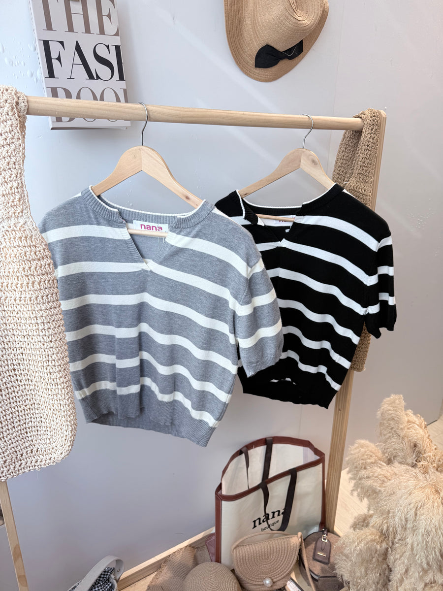 线条针织微V领上衣