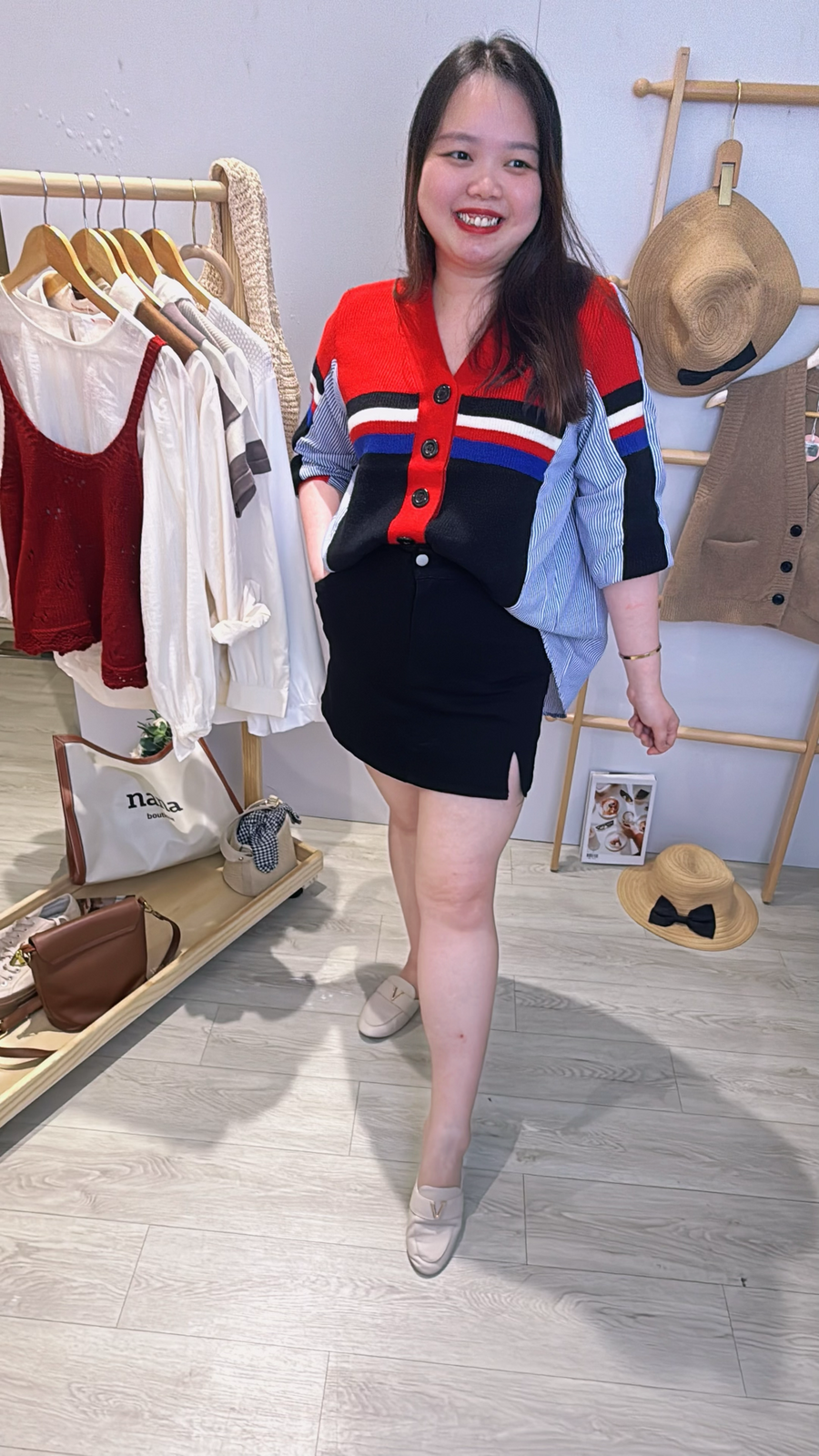 漂亮宽松针织并接衬衫上衣