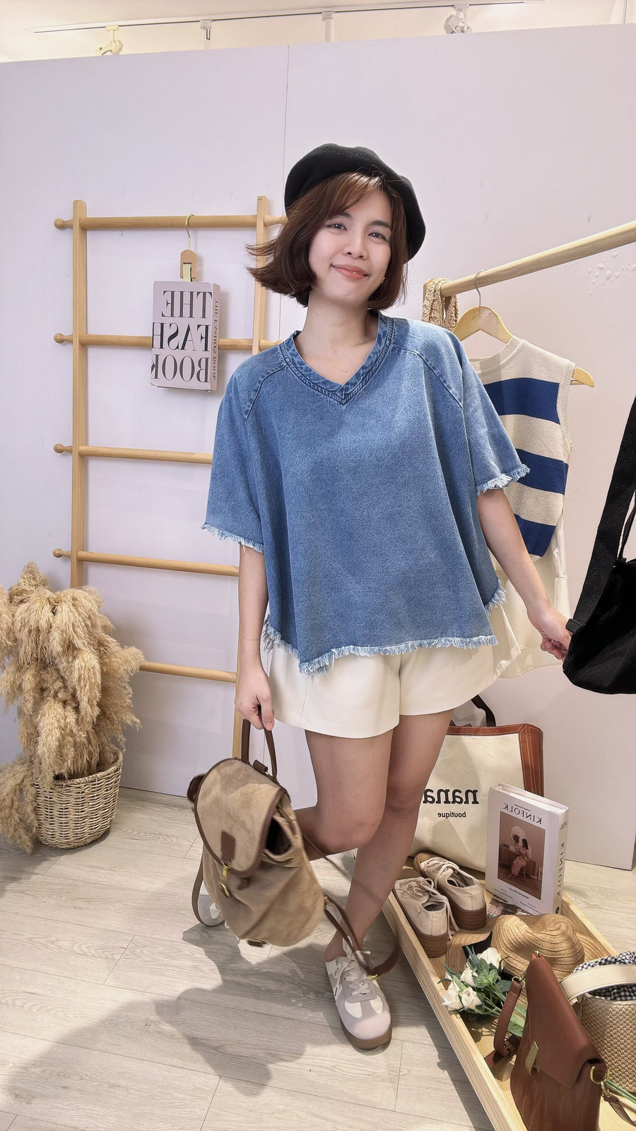 V领牛仔潮流上衣