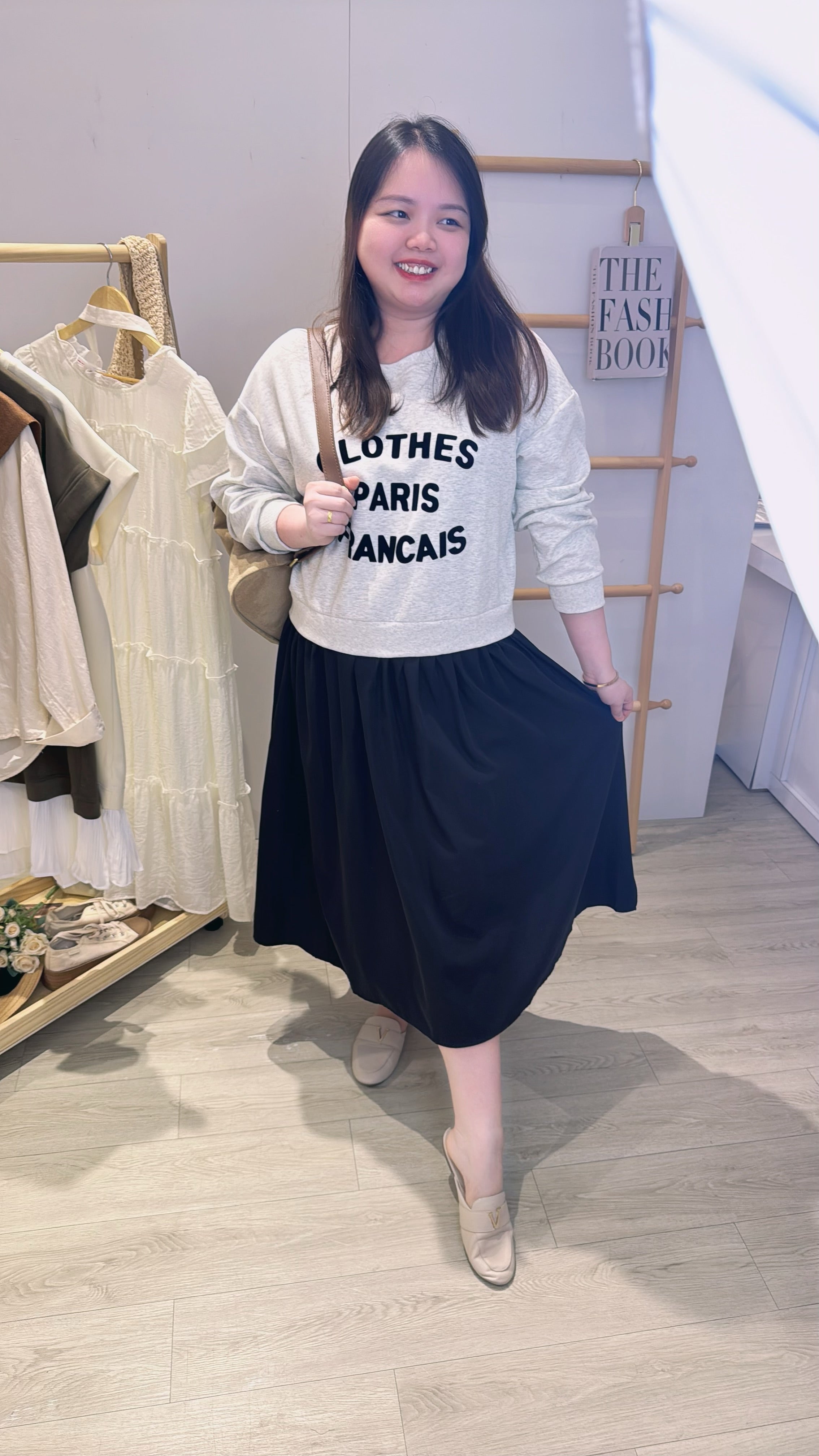 卫衣面料并接雪纺套裙