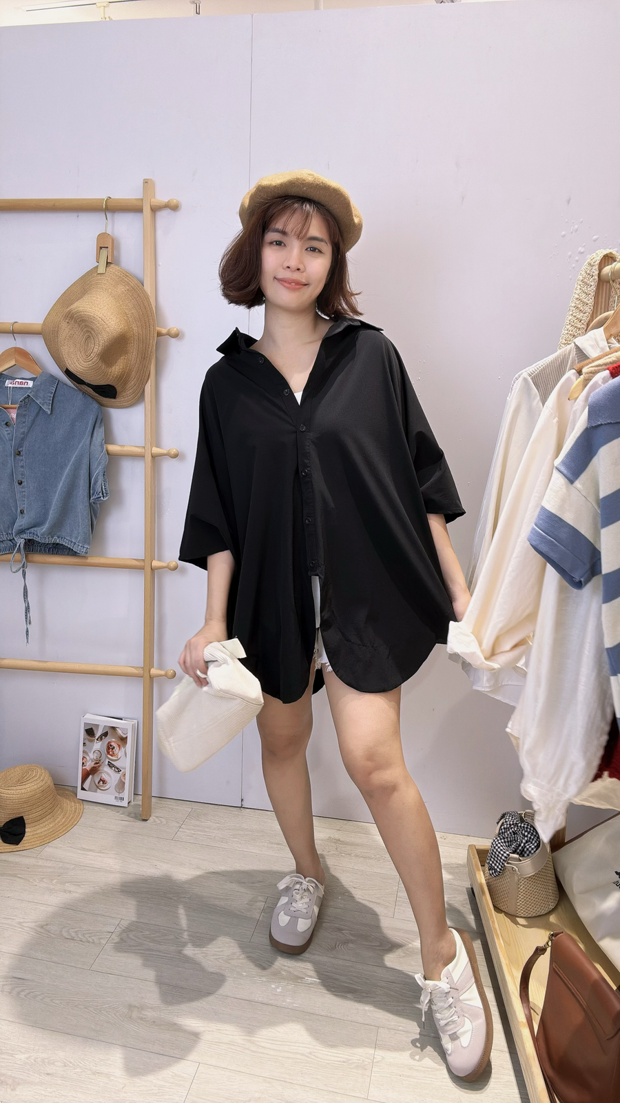 高质量滑雪纺有型超大宽松衬衫