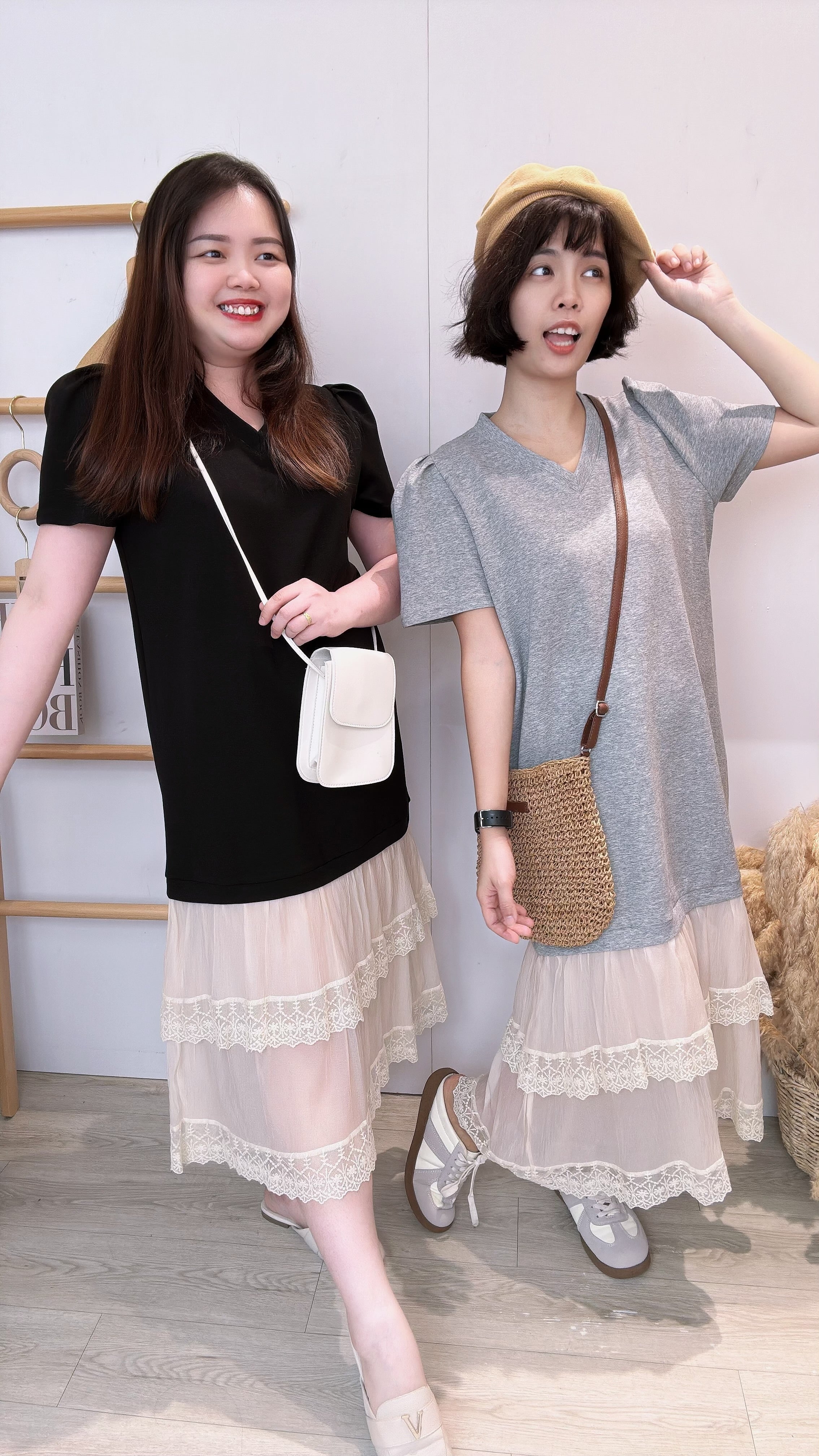 公主袖蕾丝长连身裙