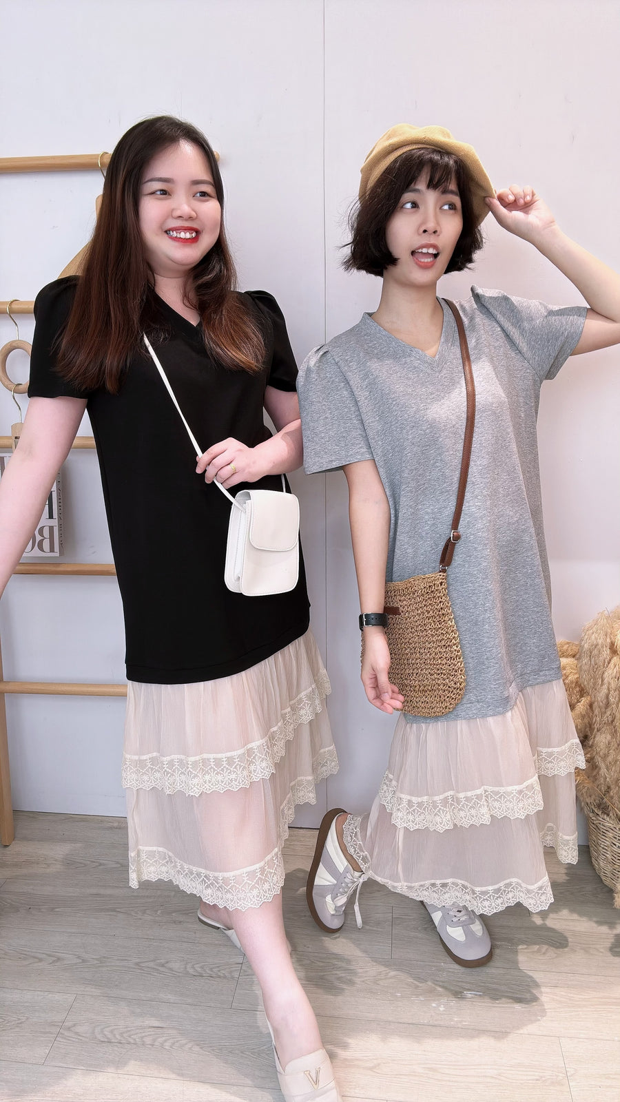 公主袖蕾丝长连身裙