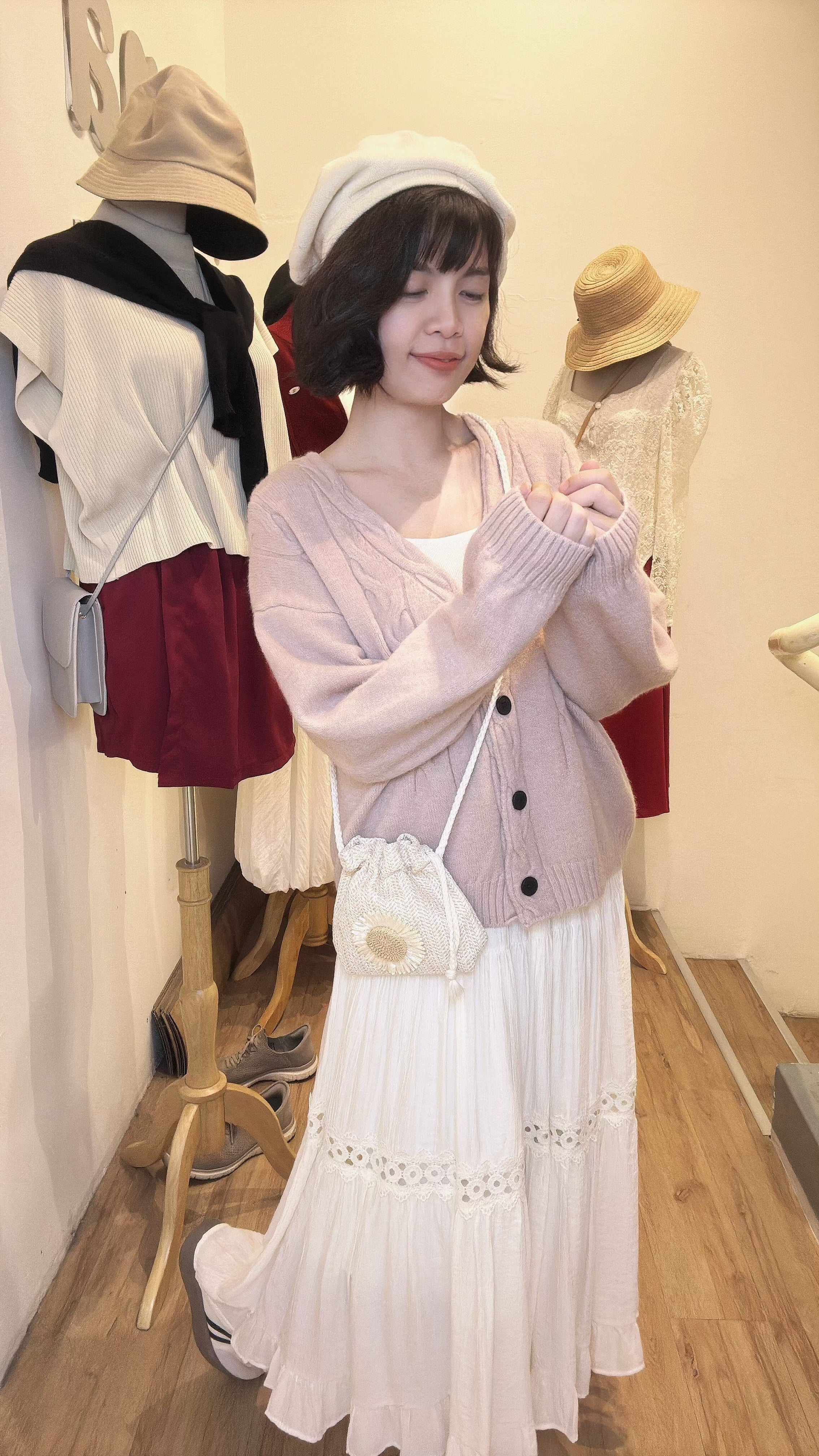 甜美编织软针织小厚外套