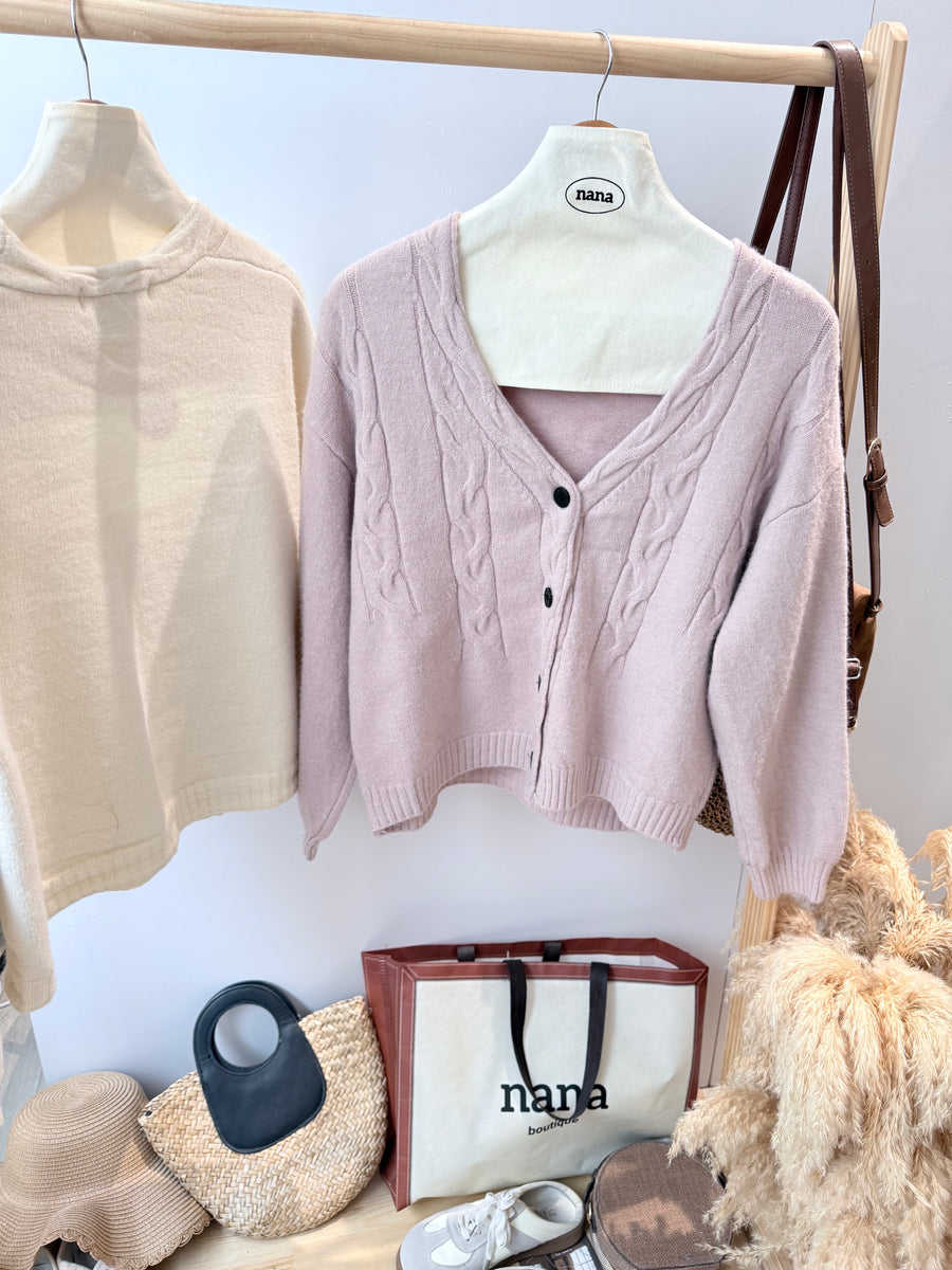 甜美编织软针织小厚外套