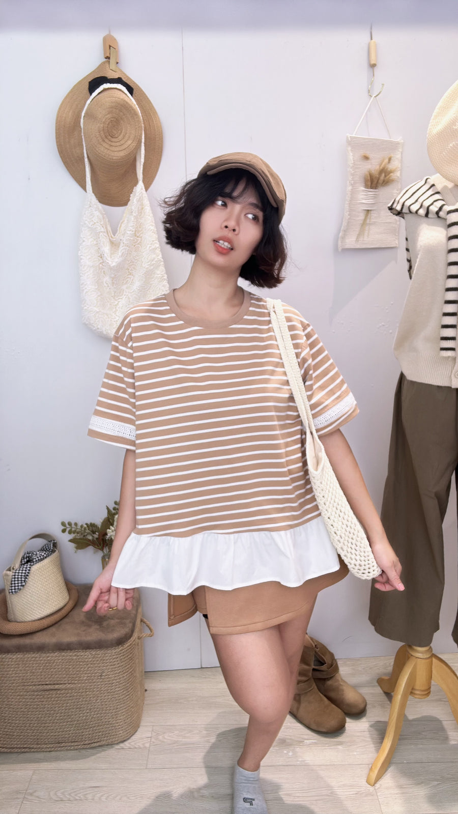 棉质线条同花甜美上衣