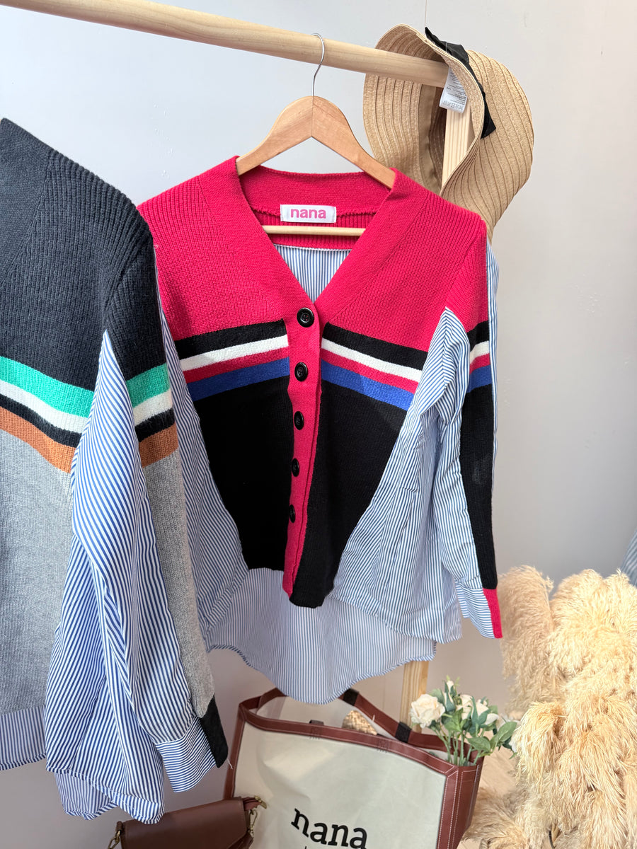 漂亮宽松针织并接衬衫上衣