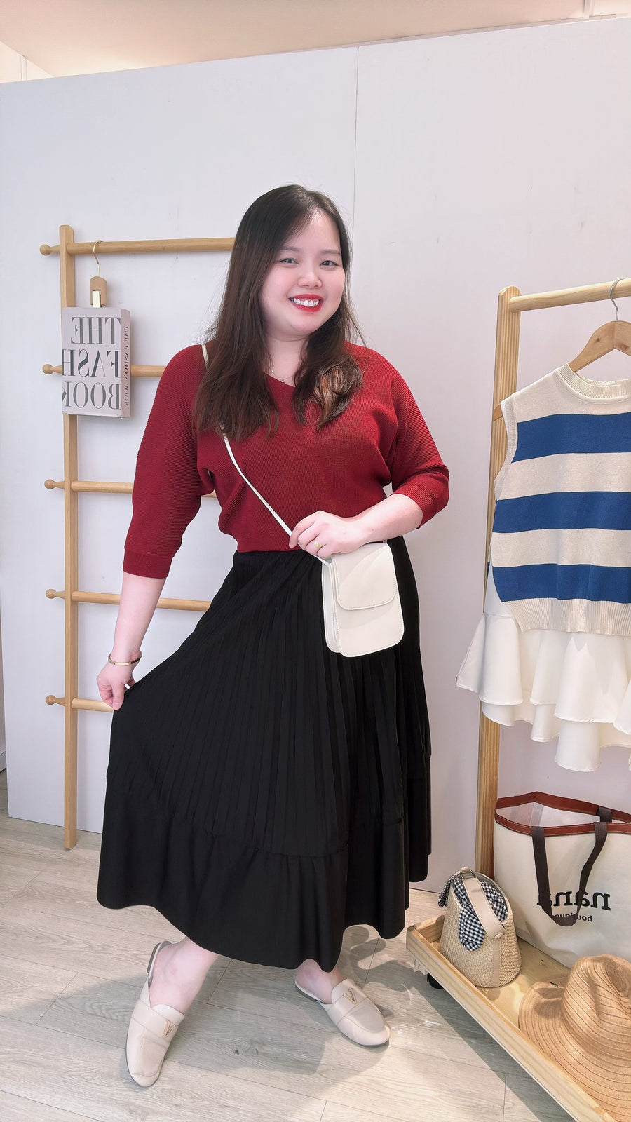 西装雪纺百折半长裙