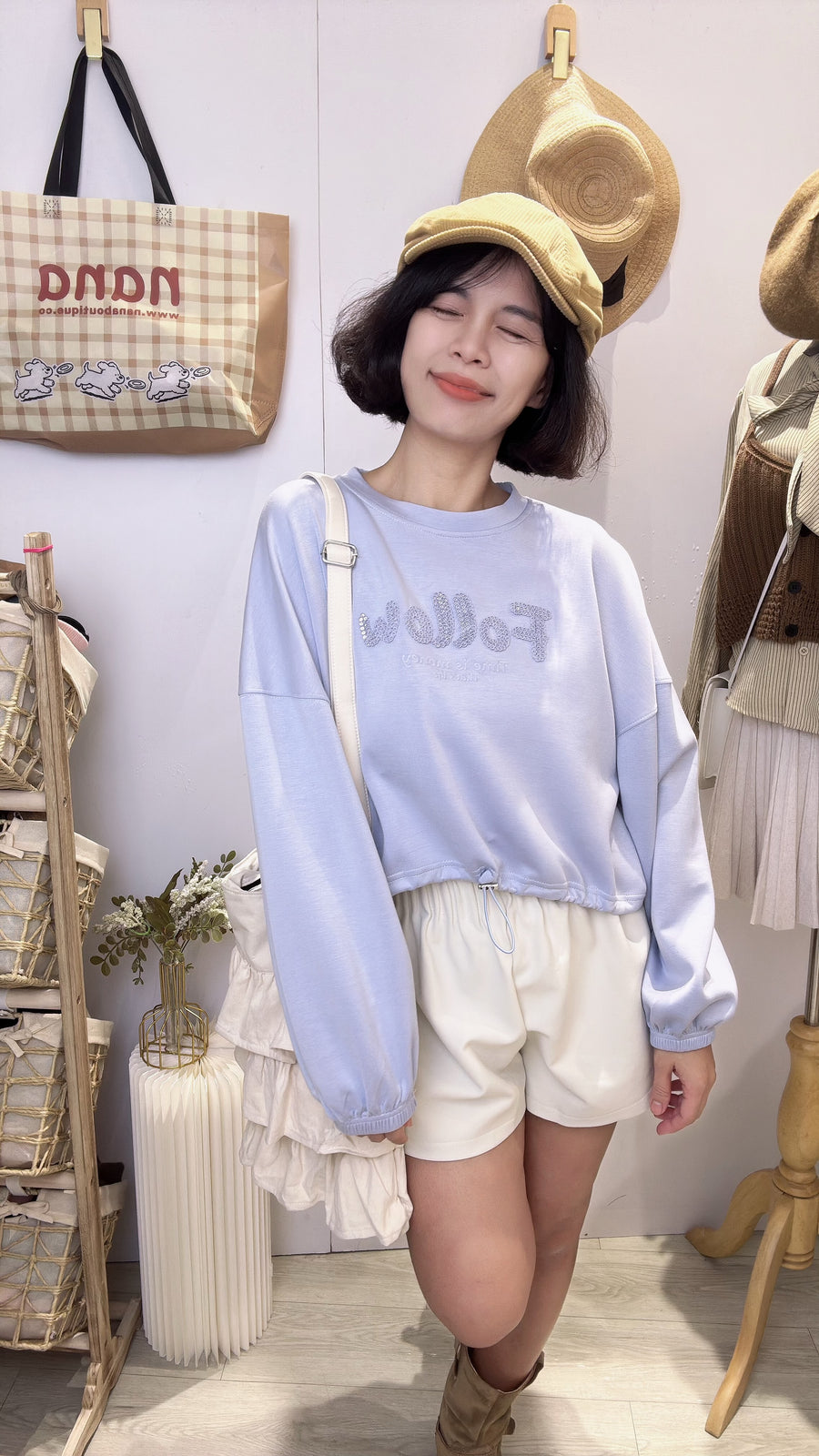 太空棉滑滑短版长袖上衣