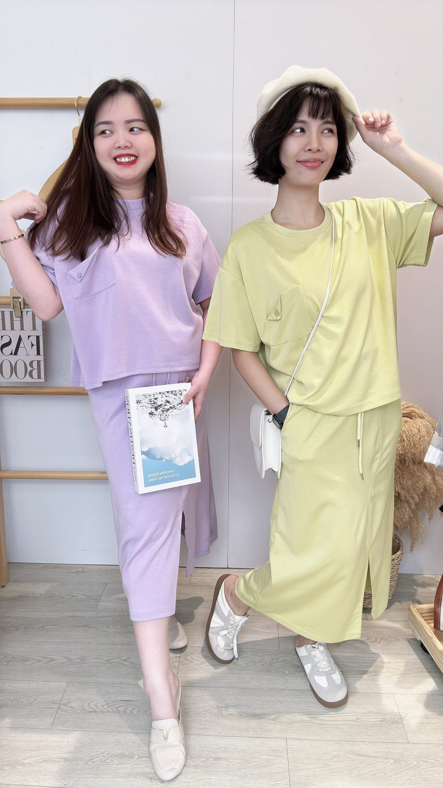 太空棉糖果色开叉长裙套装