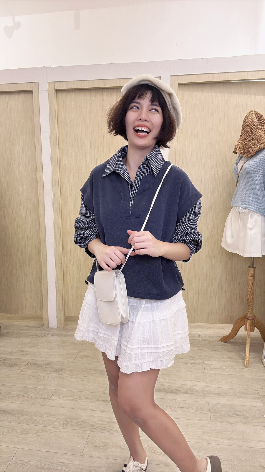 韩版格子薄款并衬衫上衣