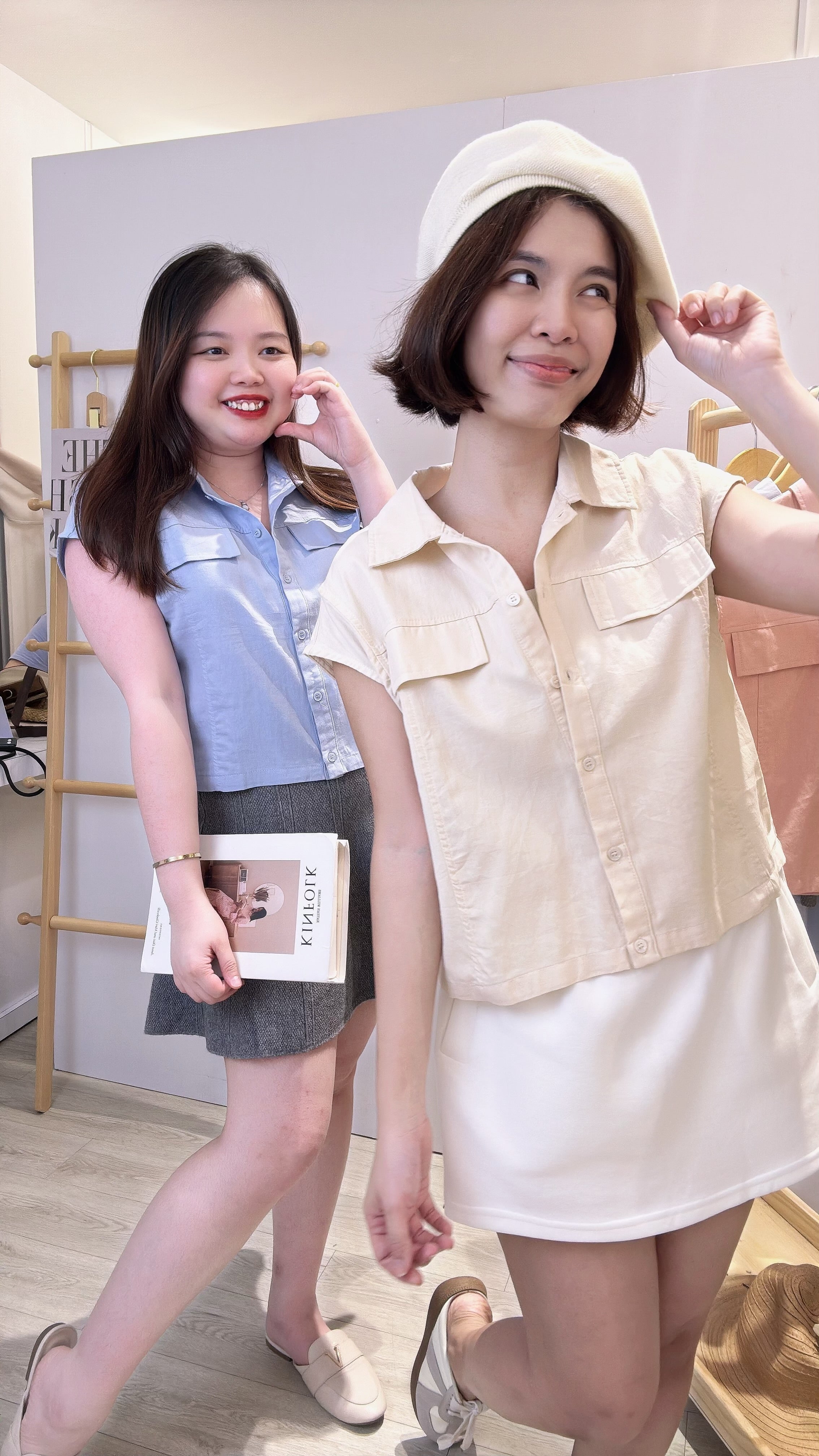 棉麻甜美色出袖上衣