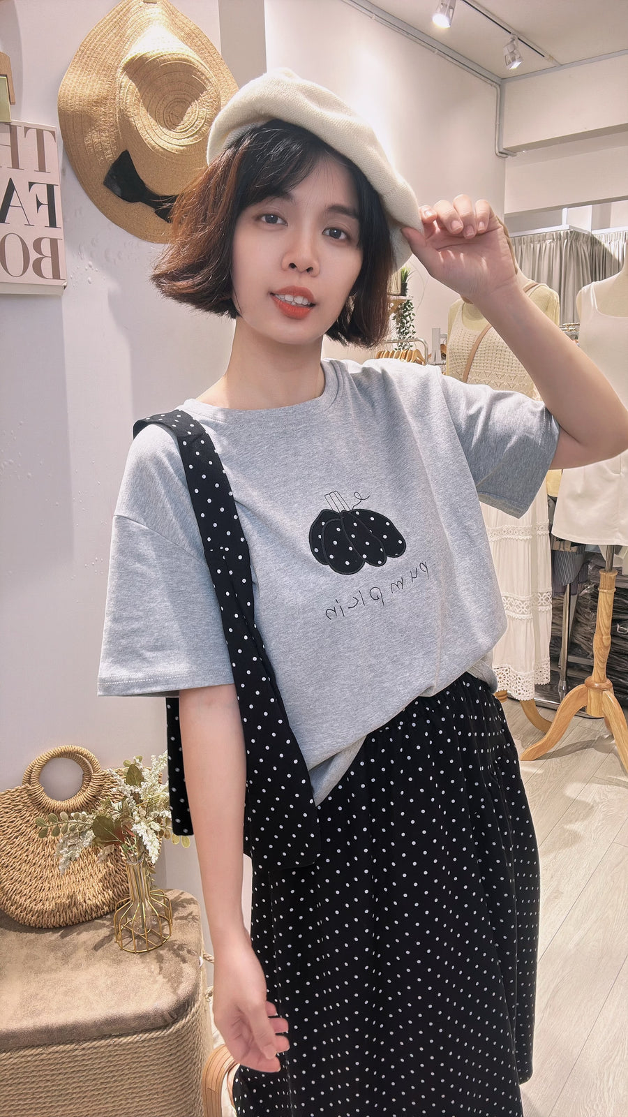 可爱图案波点长裙棉质舒服套装