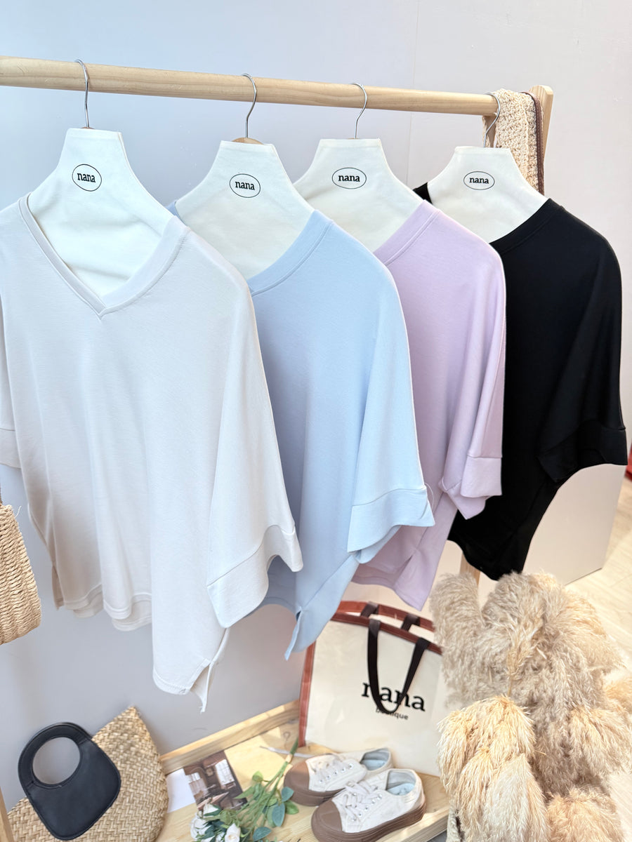 太空棉V领好穿微开叉宽松上衣