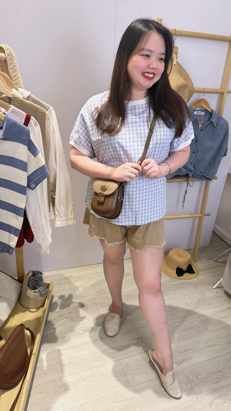 格子甜美衬衫面料上衣