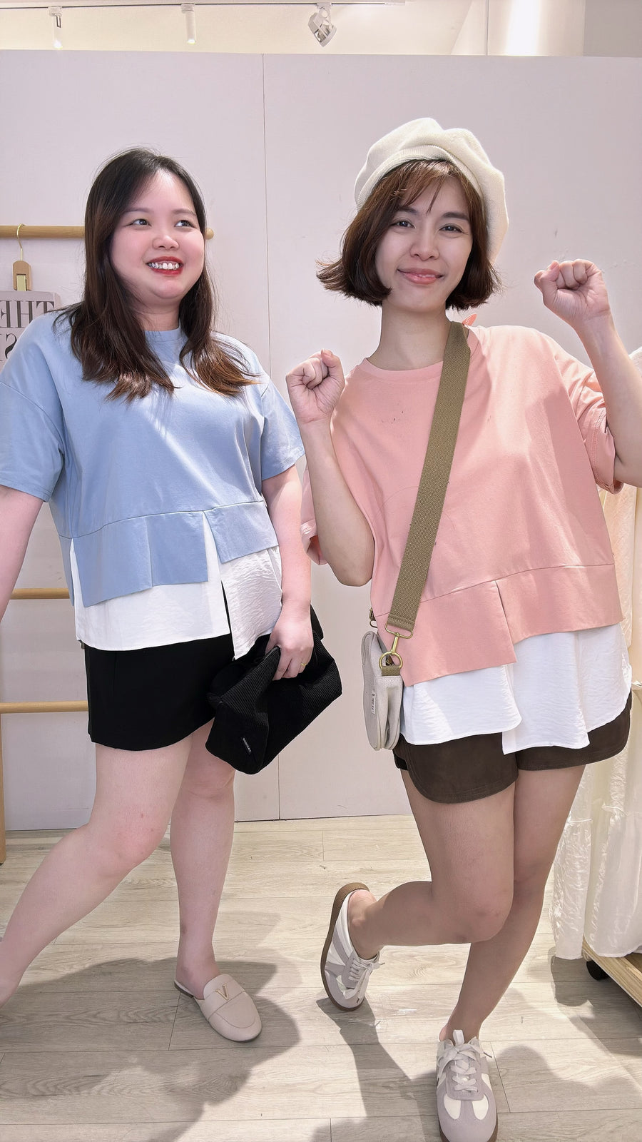 棉质下摆雪纺上衣