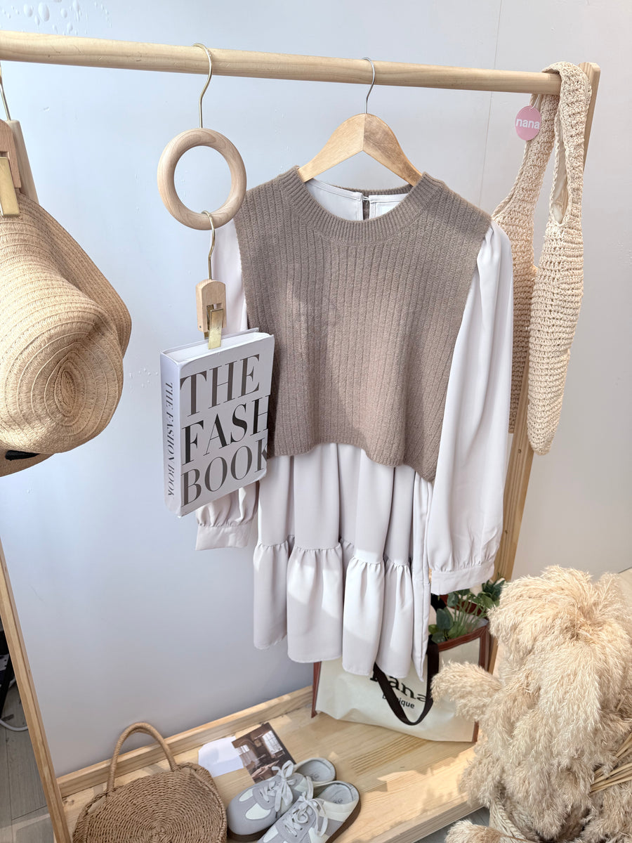 韩版雪纺并接针织短连身裙