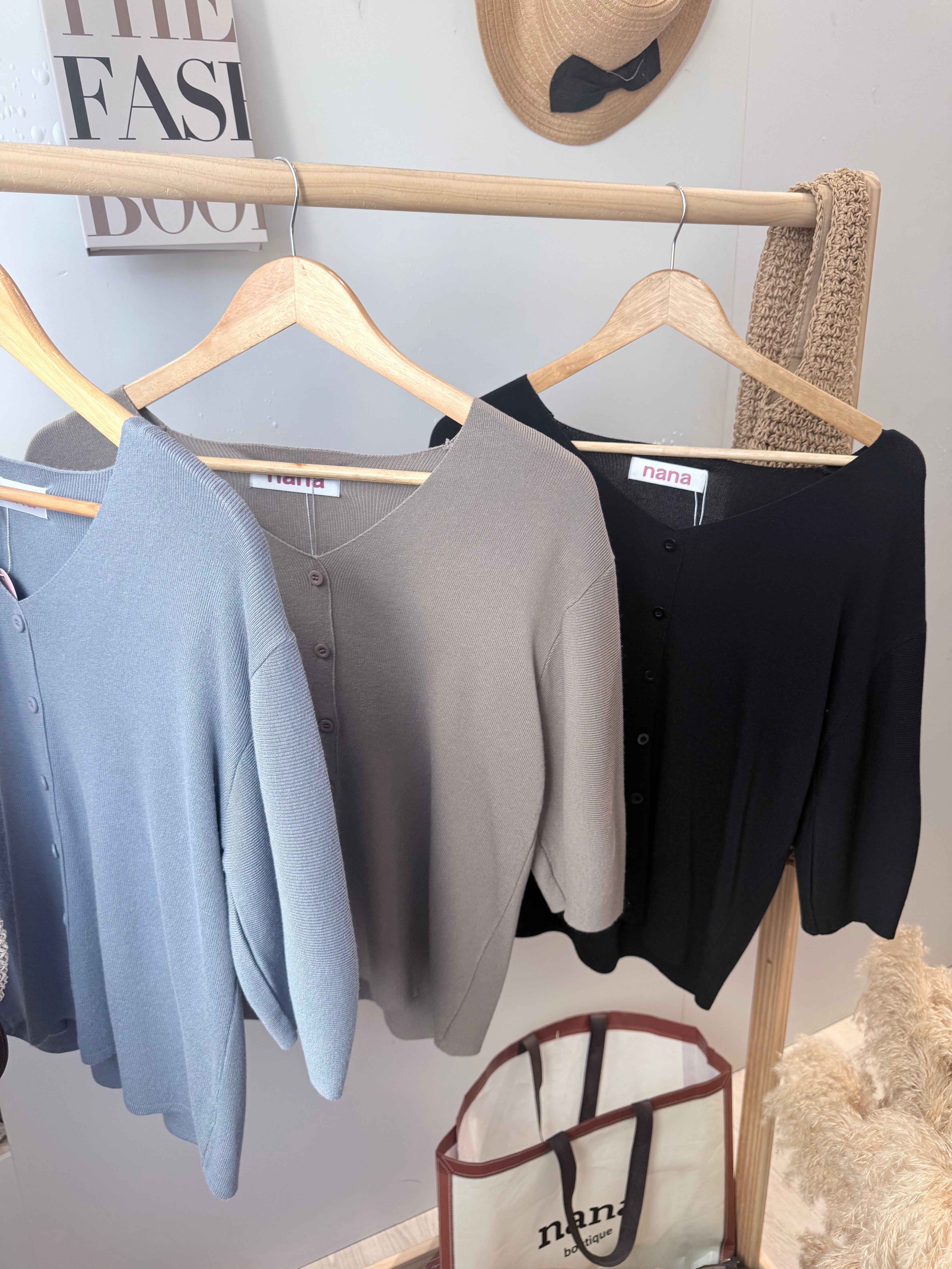 薄款好穿针织假钮V领上衣