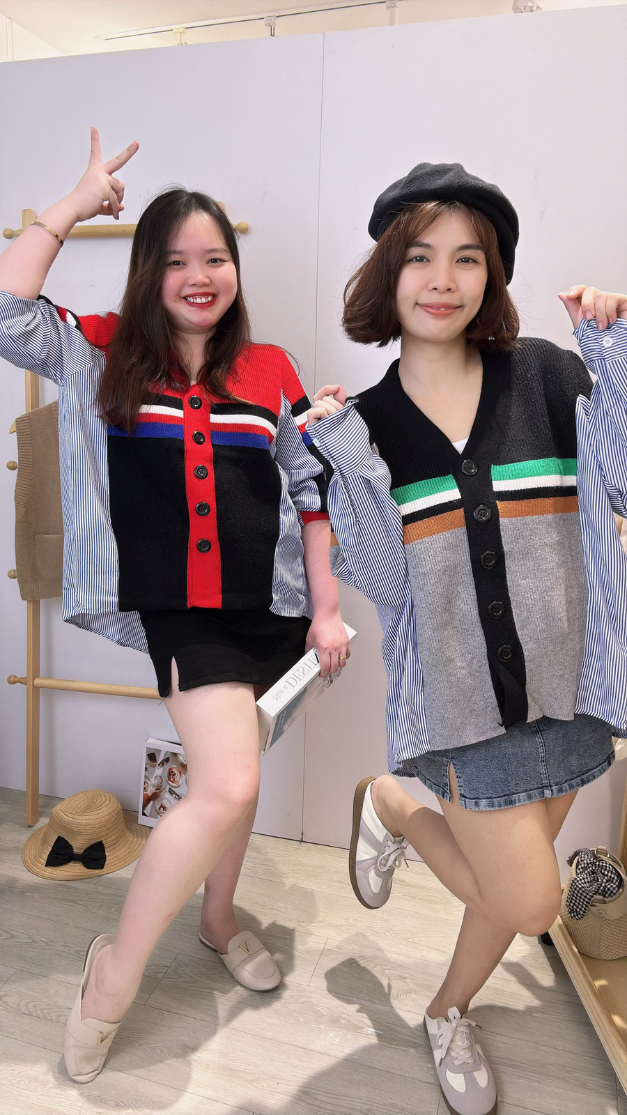 漂亮宽松针织并接衬衫上衣