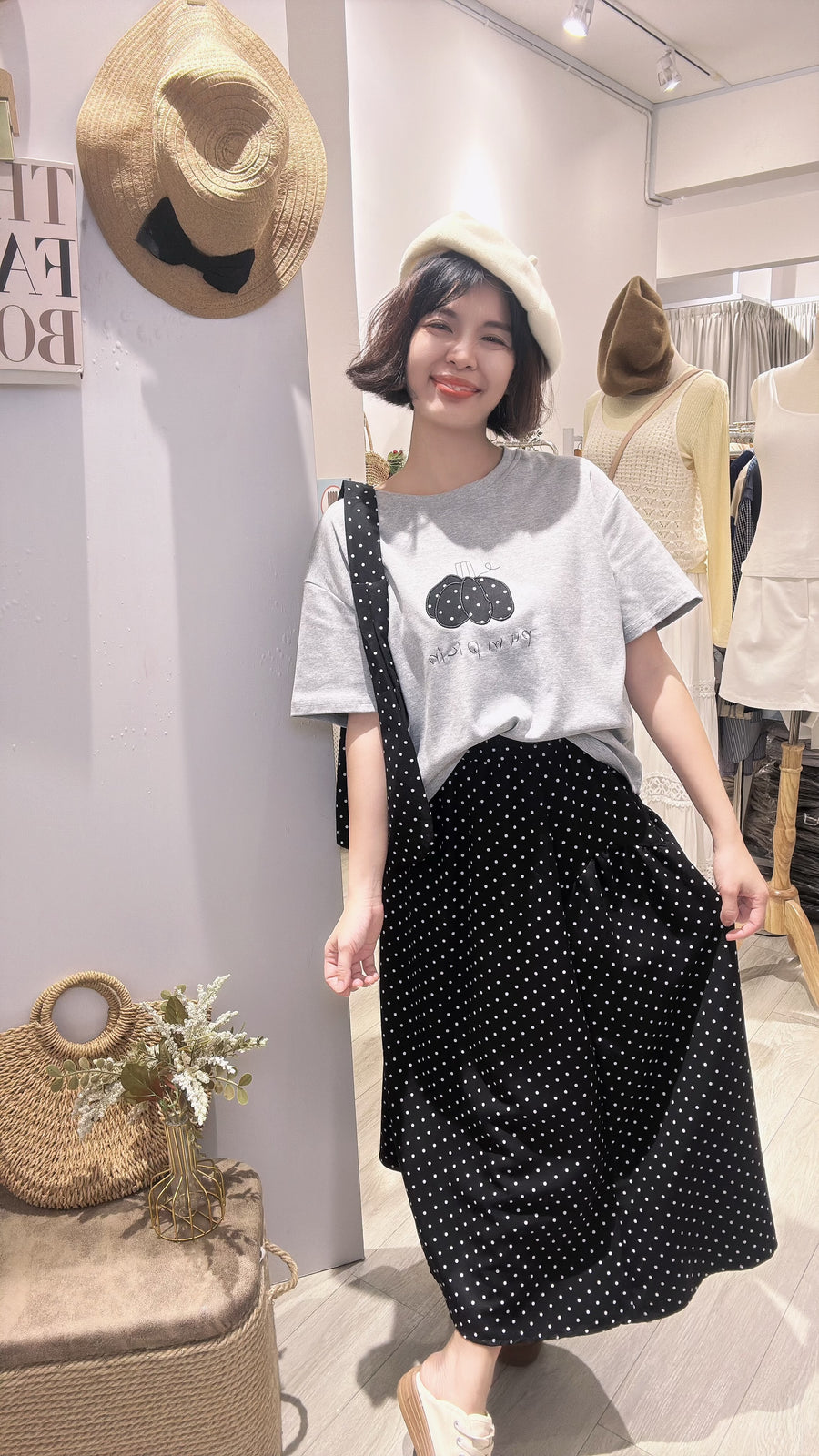 可爱图案波点长裙棉质舒服套装