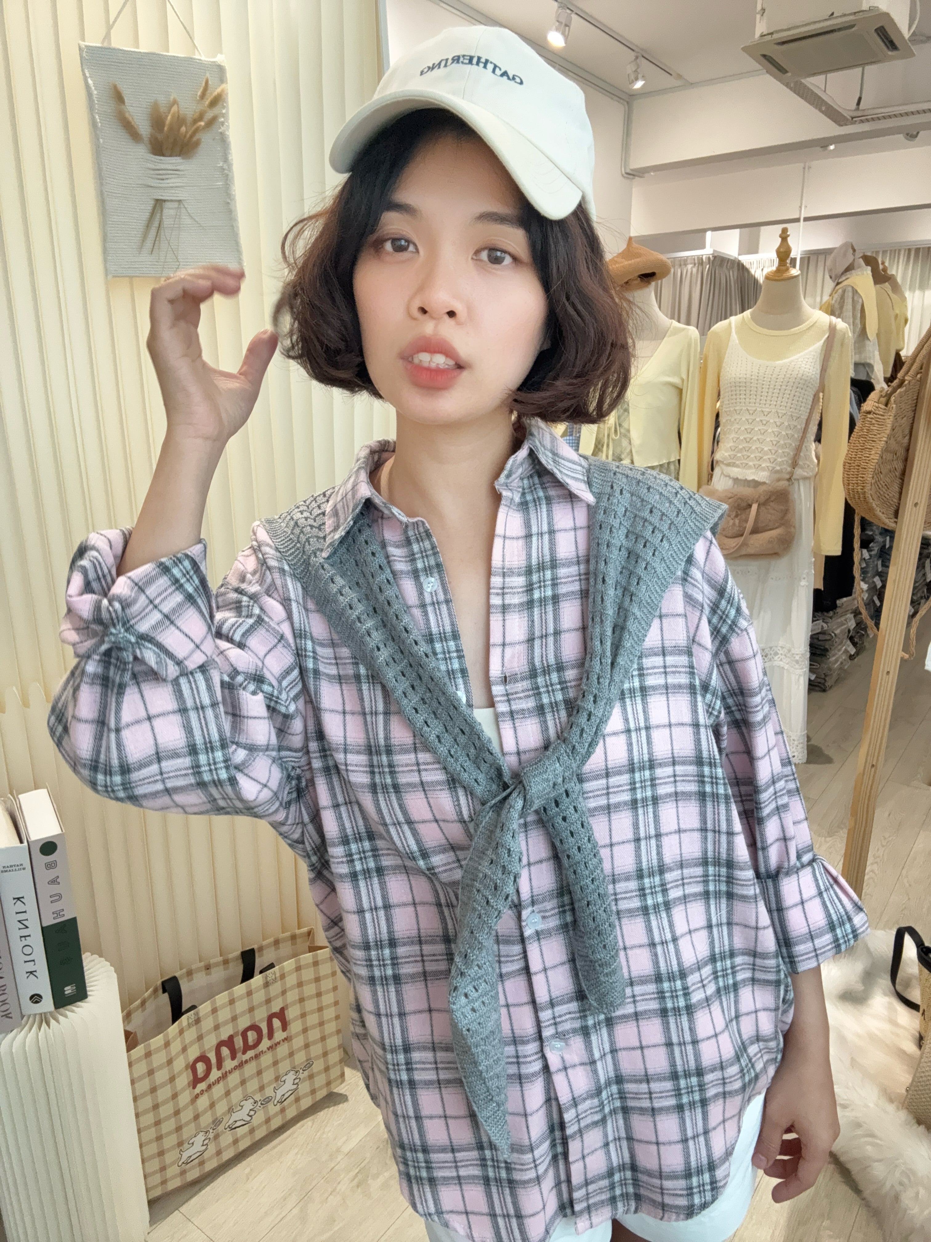 披肩棉麻软软格子衬衫