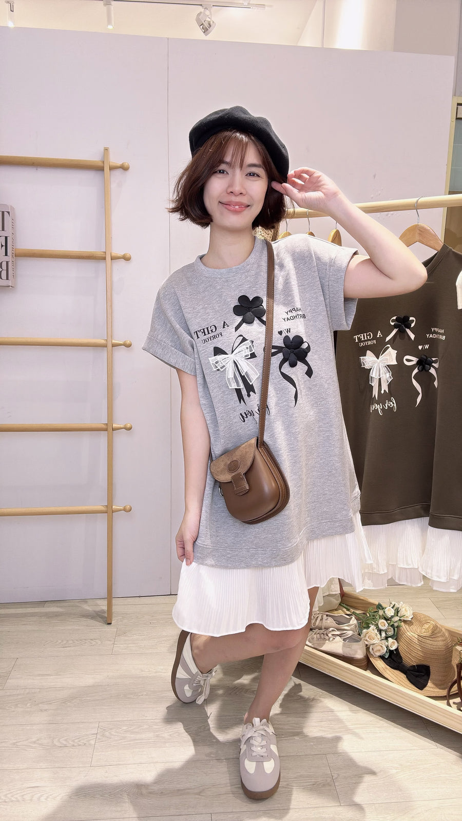 太空棉印花图案并接雪纺套裙