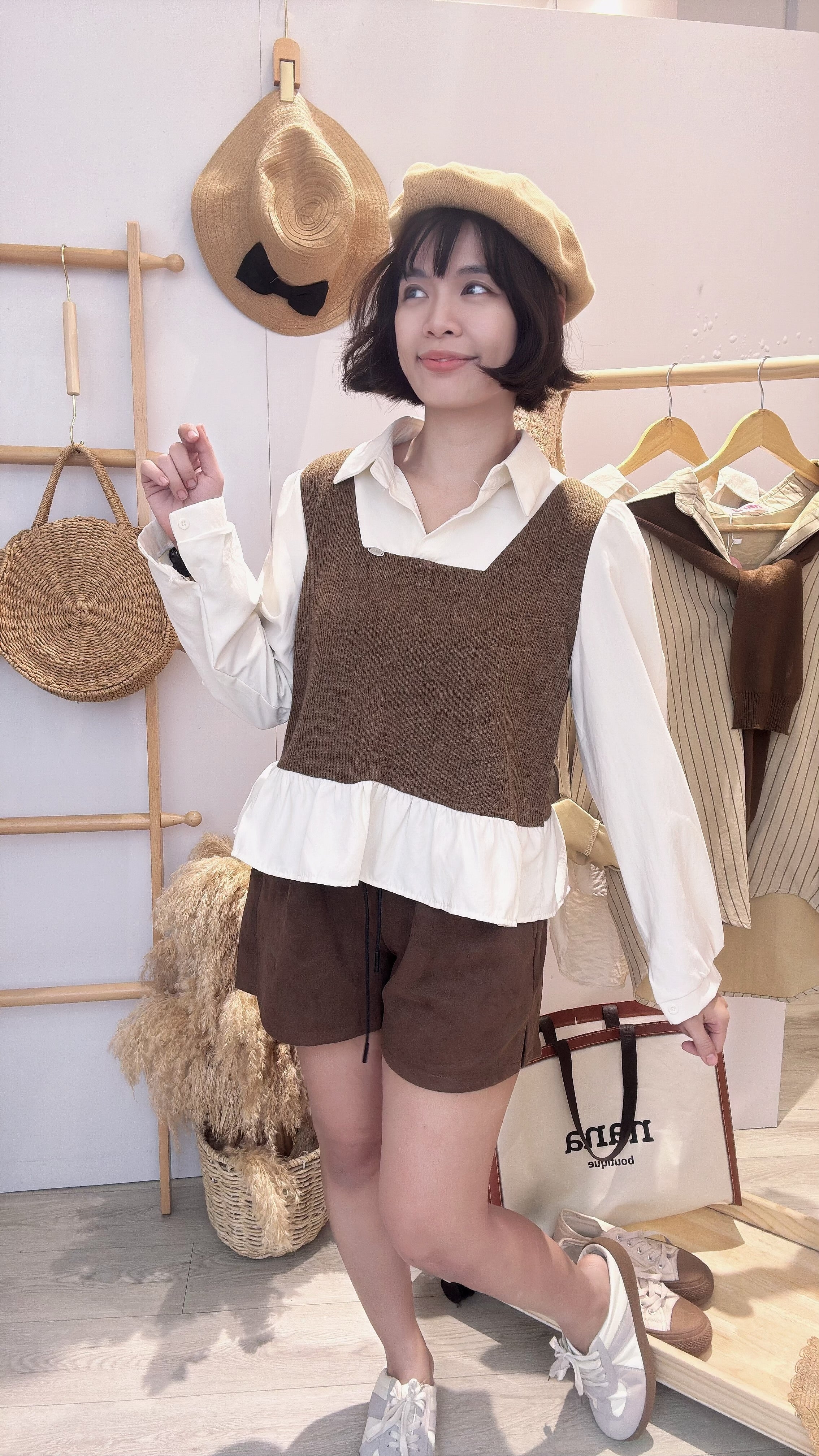 韩版漂亮滑雪纺并中间针织上衣