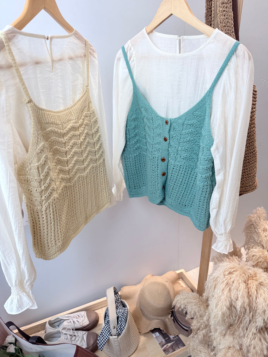 镂空针织吊带马甲两件式上衣