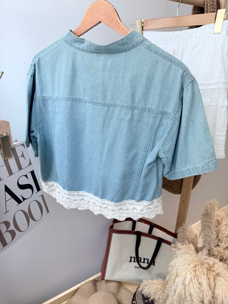 气质甜美牛仔蕾丝外套单衣