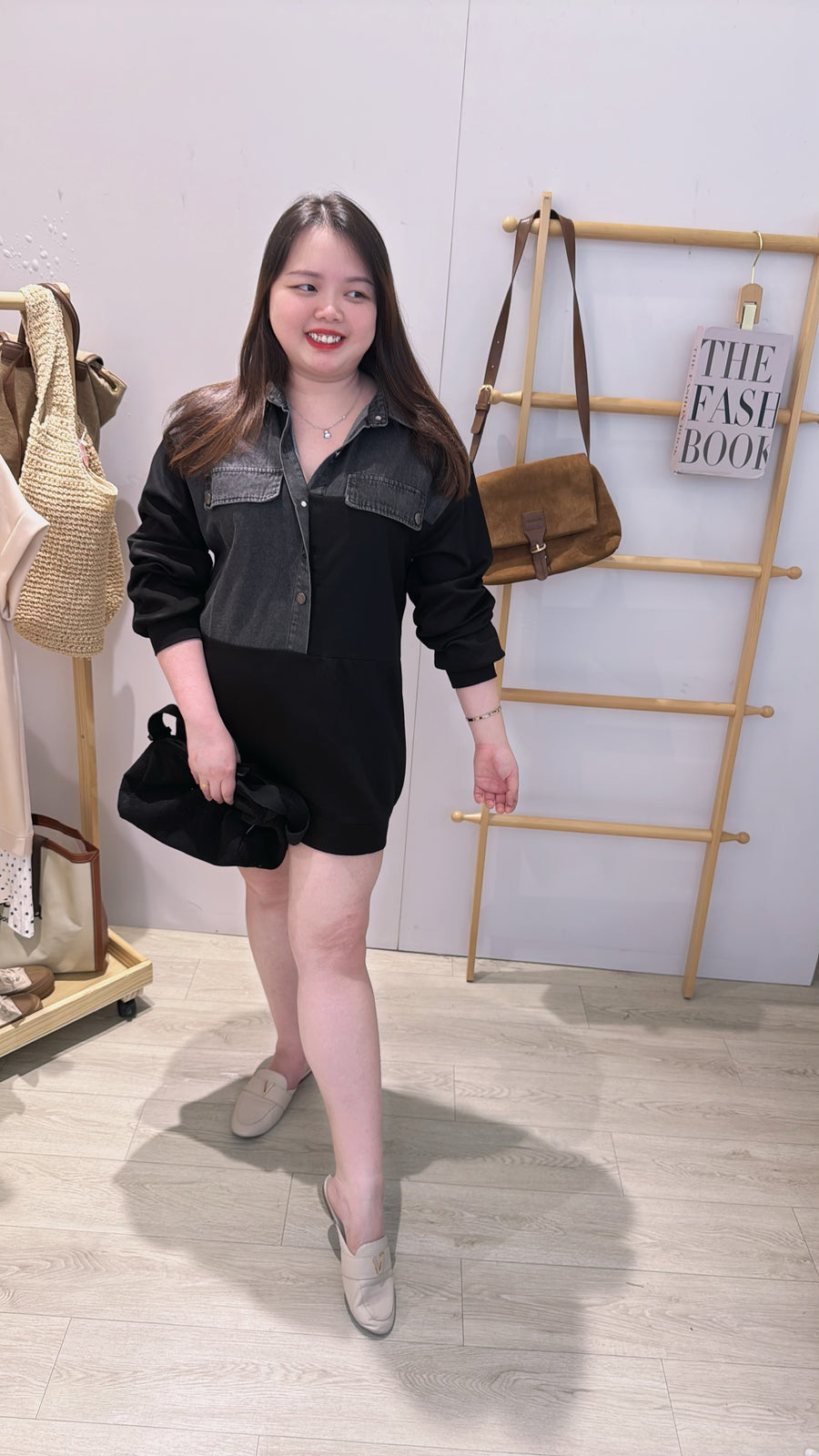 帅气款牛仔并条纹棉质半长衣