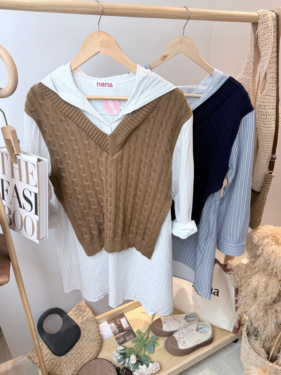 线条雪纺并接针织连帽短套裙