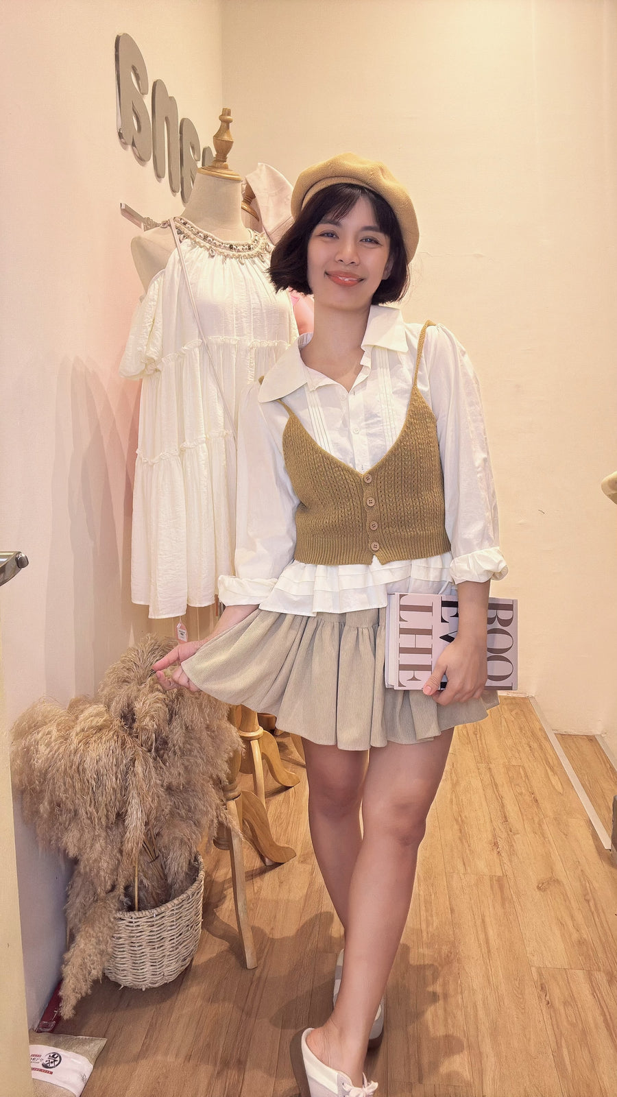 甜美吊带针织并衬衫两件式上衣